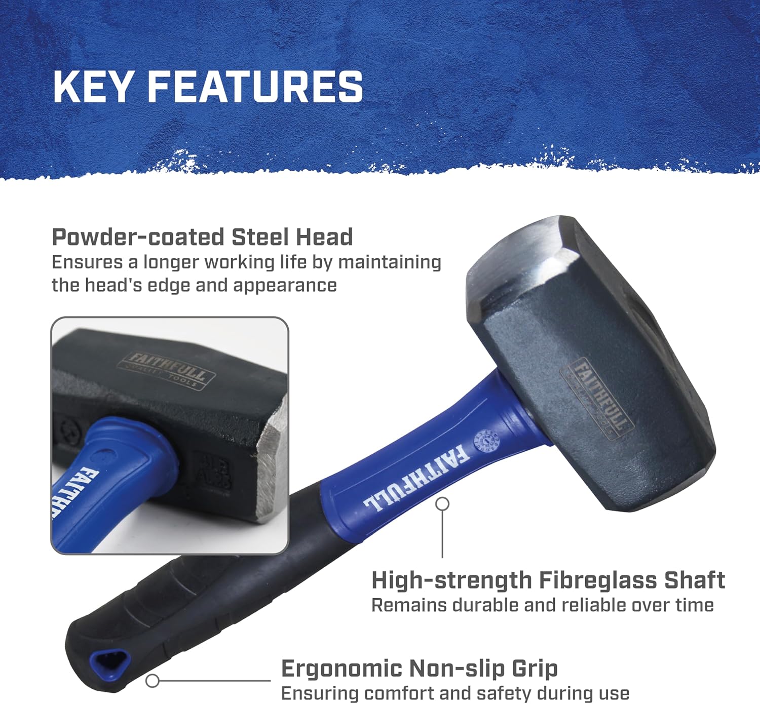 Thumbnail 3 de Faithfull FiGLass martello a testa quadra 4 lb per scalpelli e demolizioni