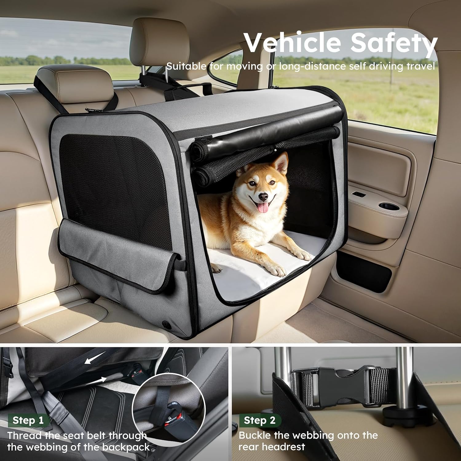 Detalle de Pecute Large Dog Car Crate 68.5×52×52cm