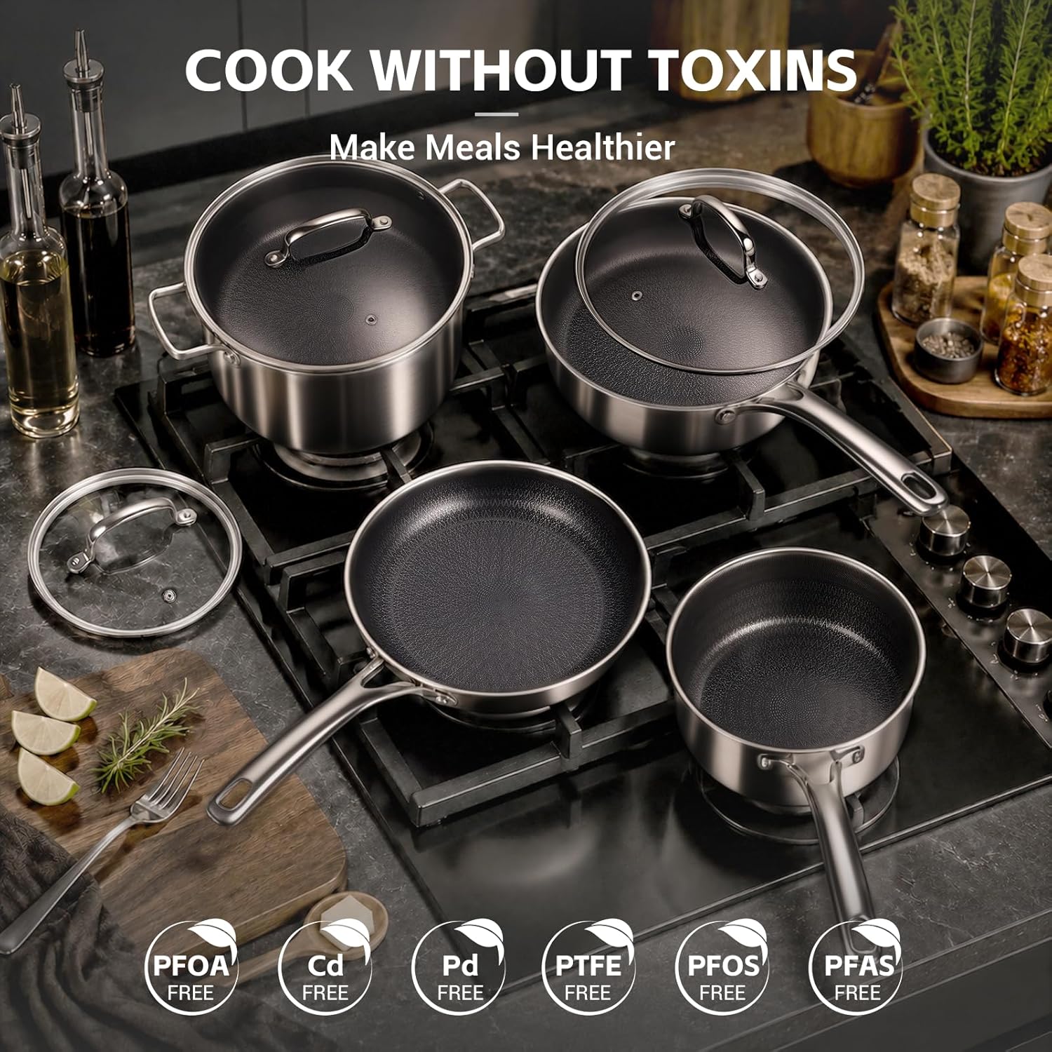 Detalle de Ammeloo 17-Piece Nonstick Stainless Steel Cookware Set