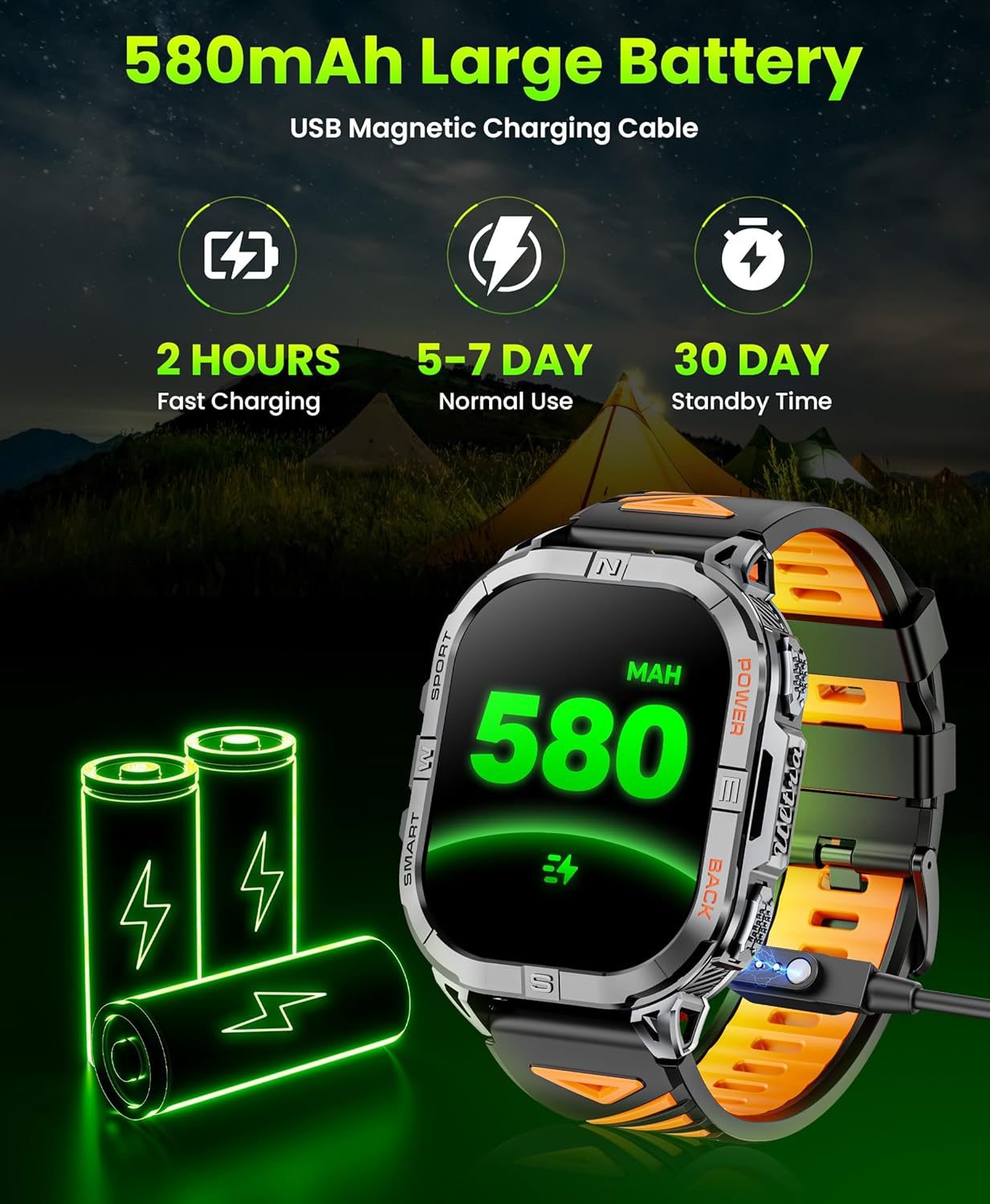 Thumbnail 6 de Joautrial Military Smart Watch for Men with Built-in GPS, 2.13" AMOLED and Bluetooth Calls (Black)