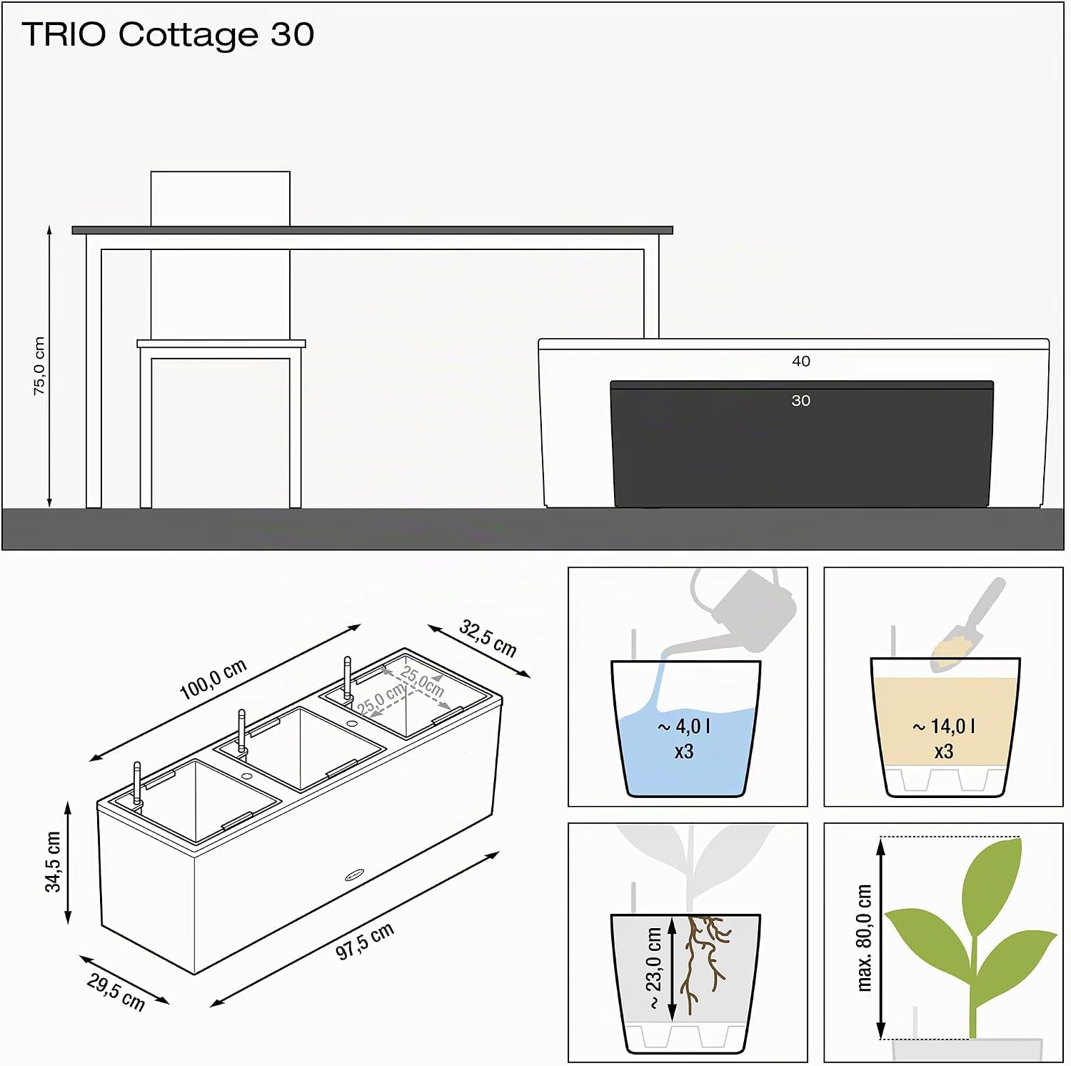 Thumbnail 3 de LECHUZA TRIO Cottage 30 mokka 15005 – All-in-One Pflanzgefäß mit Bewässerungssystem
