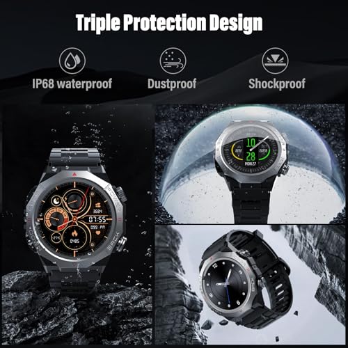 Detalle de Atheewon Reloj Inteligente 1.39” militar con llamadas Bluetooth, 110+ modos deportivos y IP68 (negro)