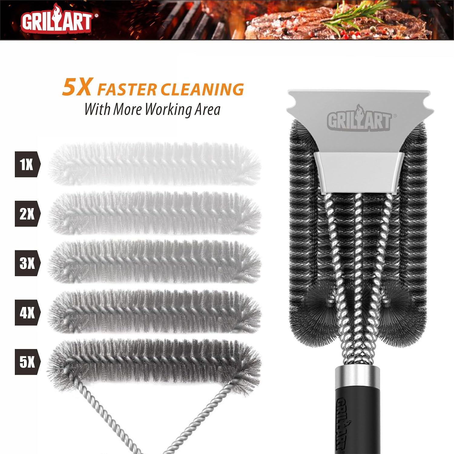 Detalle de GRILLART Grill Brush with 18-inch Handle