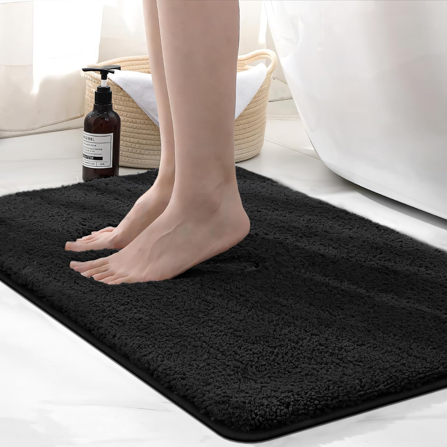Detalle de wyewye Badteppich aus Mikrofaser, schwarz – 50 x 80 cm, ca. 2 cm dick