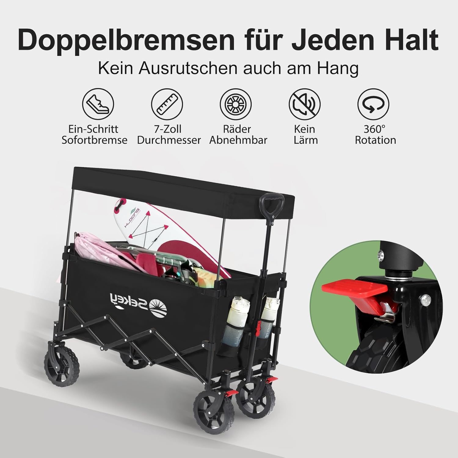 Thumbnail 3 de Sekey XXL Faltbarer Bollerwagen S4018 mit Dach und 150 kg Tragfähigkeit – Schwarz