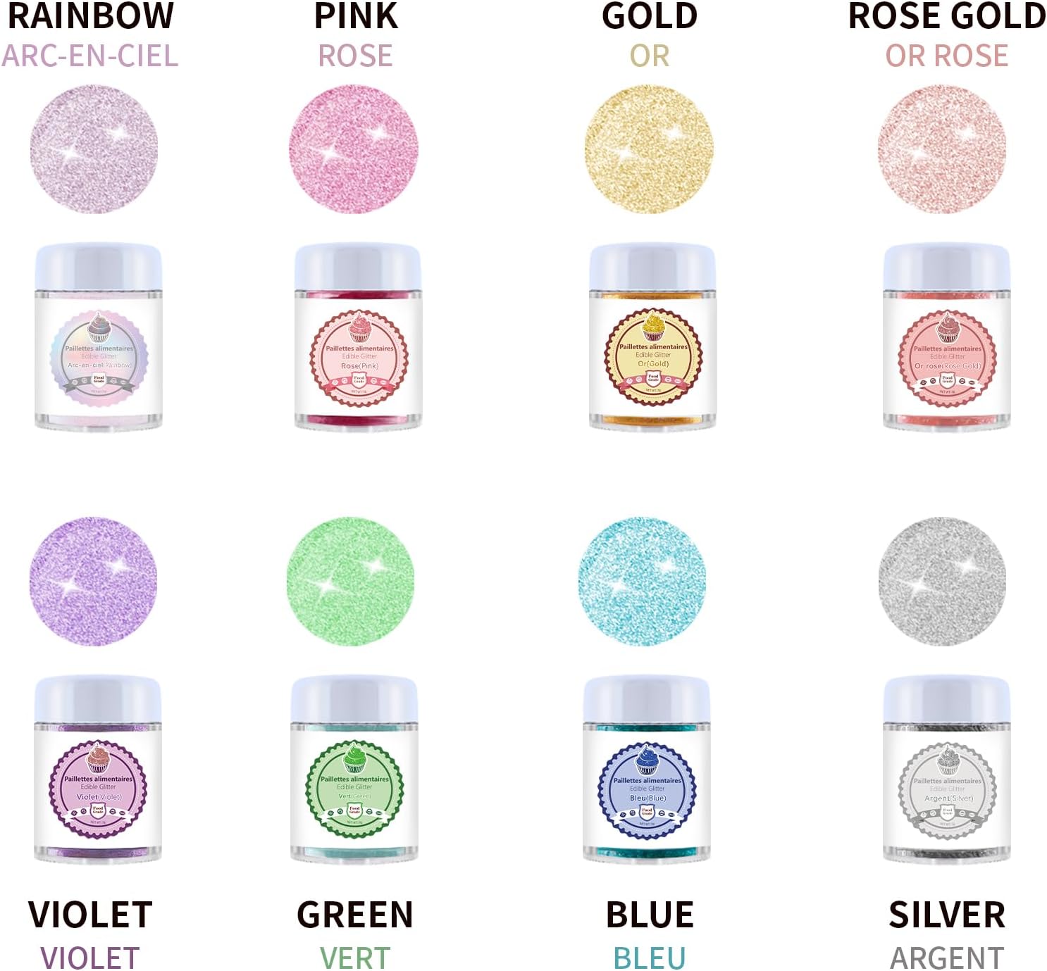 Detalle de PAVADOR Edible Luster Dust, 8-Colour Set, 3g for Drinks and Desserts