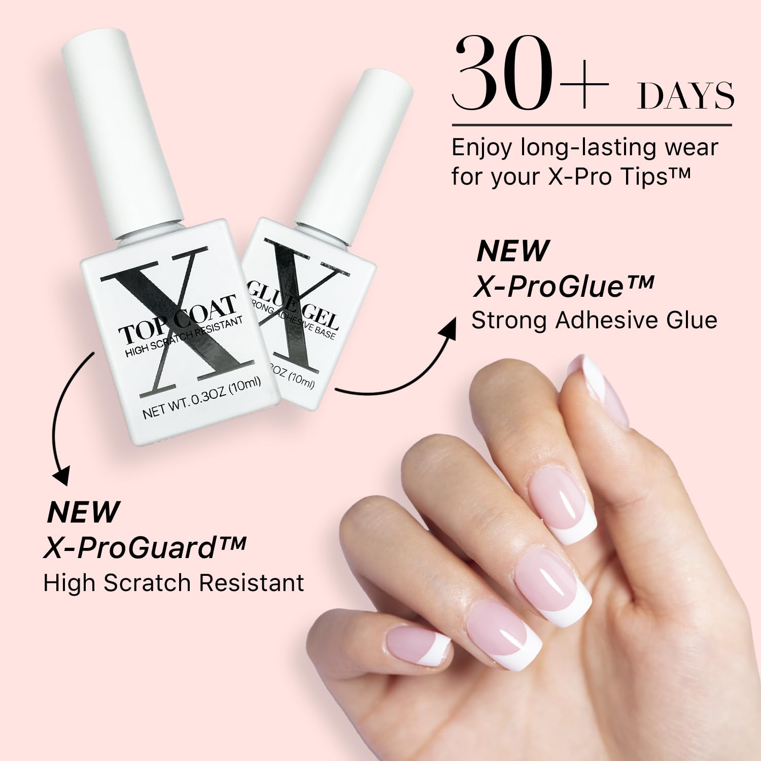 Thumbnail 3 de SXC Cosmetics French Tip Press On Nails Pink Series (XS Square X-Pro Tips Starter Kit)