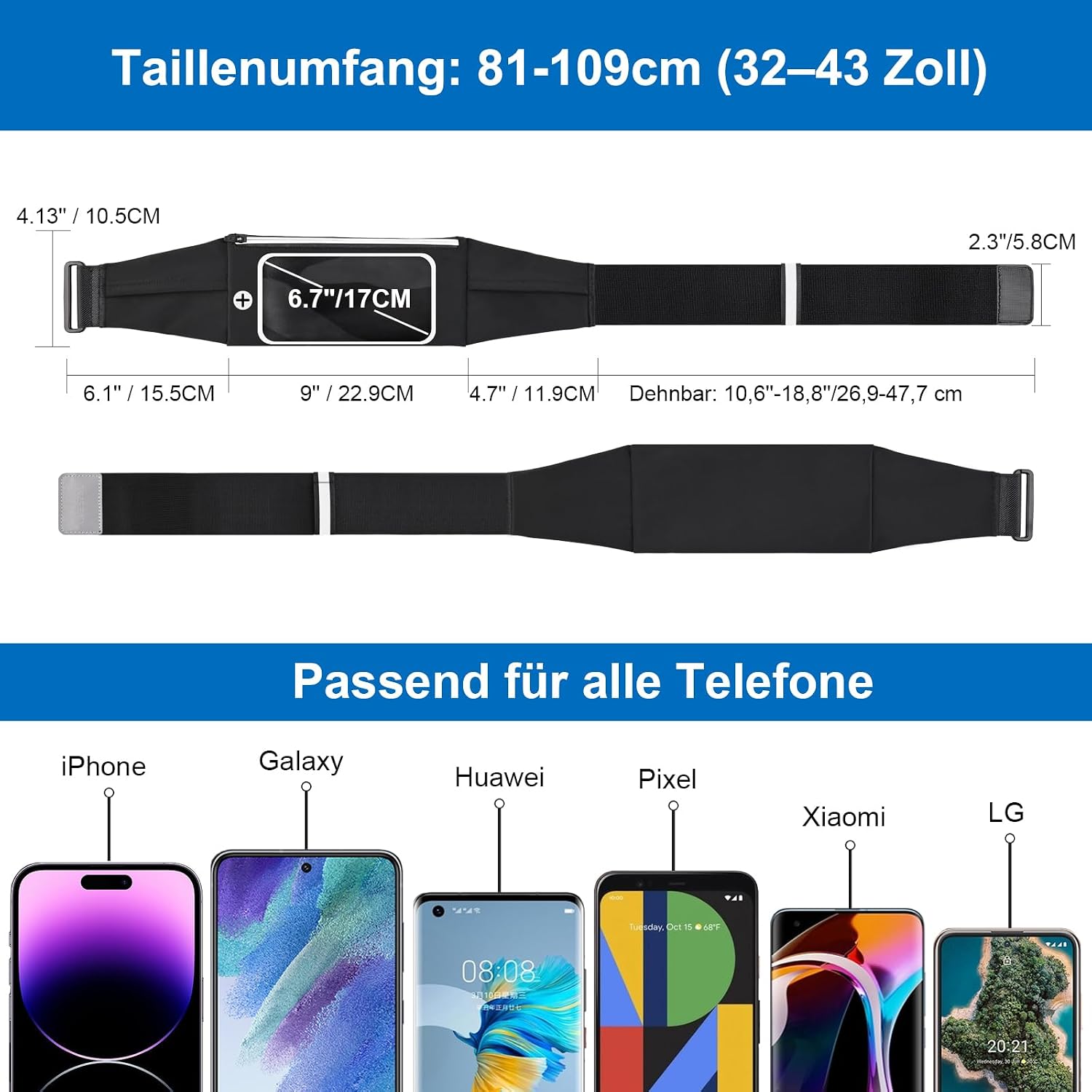 Detalle de Razobws Laufgürtel für Handy | Wasserdichter, ultraleichter Running Belt mit Touchscreen-Fenster