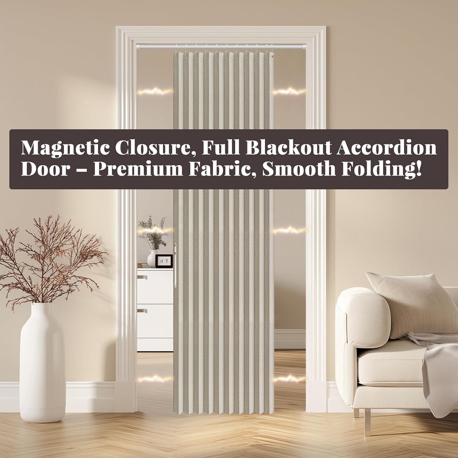 Thumbnail 6 de AJAZZ 100% Blackout Magnetic Door Curtain (42" W x 78" L, 1 Panel) — Cream White