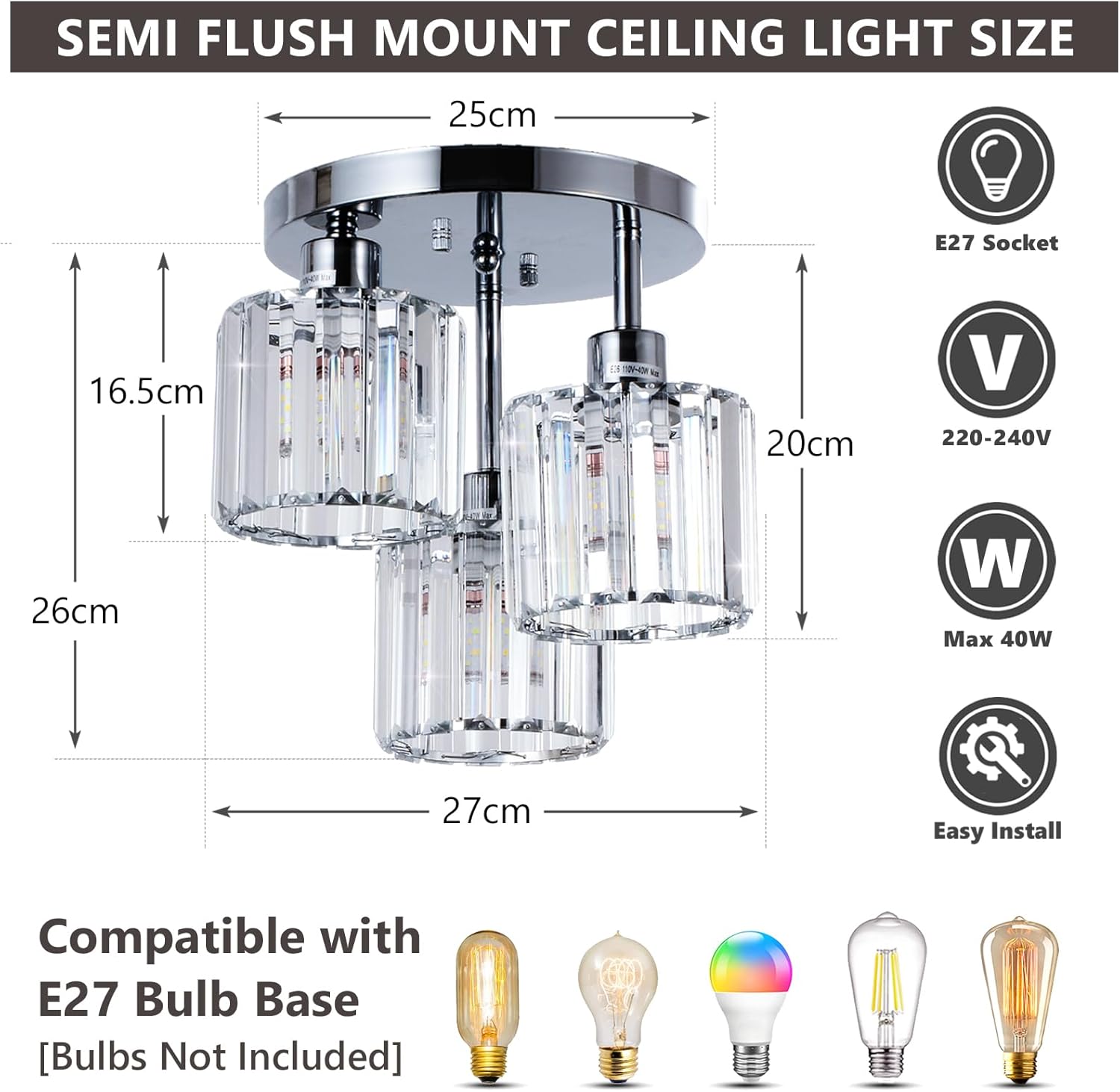 Thumbnail 4 de Rayofly Modern Crystal 3-Light Ceiling Light