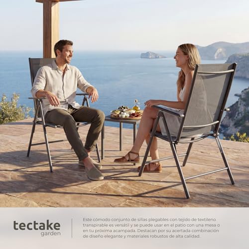 Detalle 2 de tectake Conjunto de 2 Sillas de Jardín Exterior de Aluminio con Respaldo Regulable – Antracita/Gris