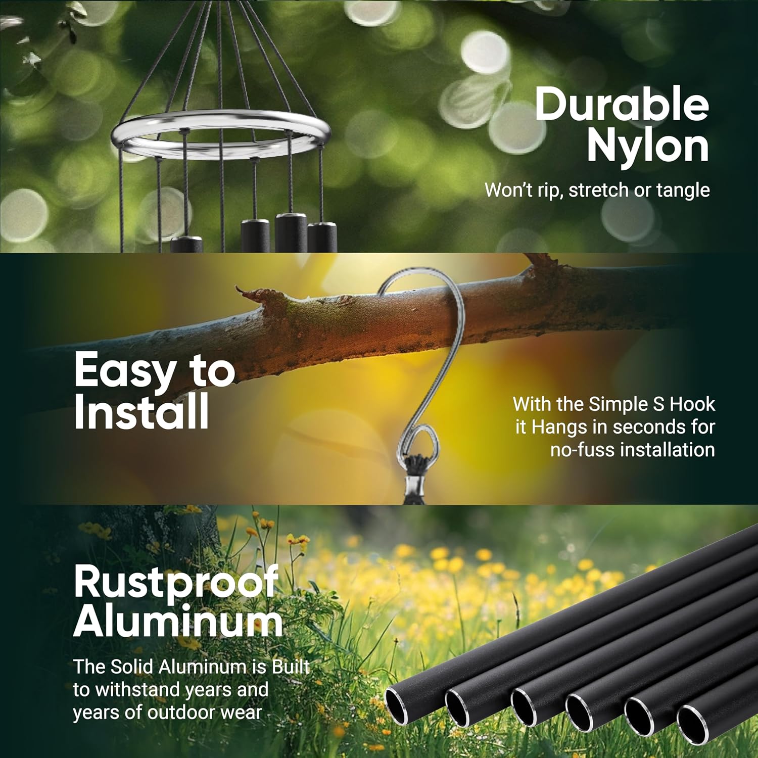 Thumbnail 6 de Nature's Melody Aureole Tunes – dzwonek wietrzny 80 cm, czarny, aluminiowy