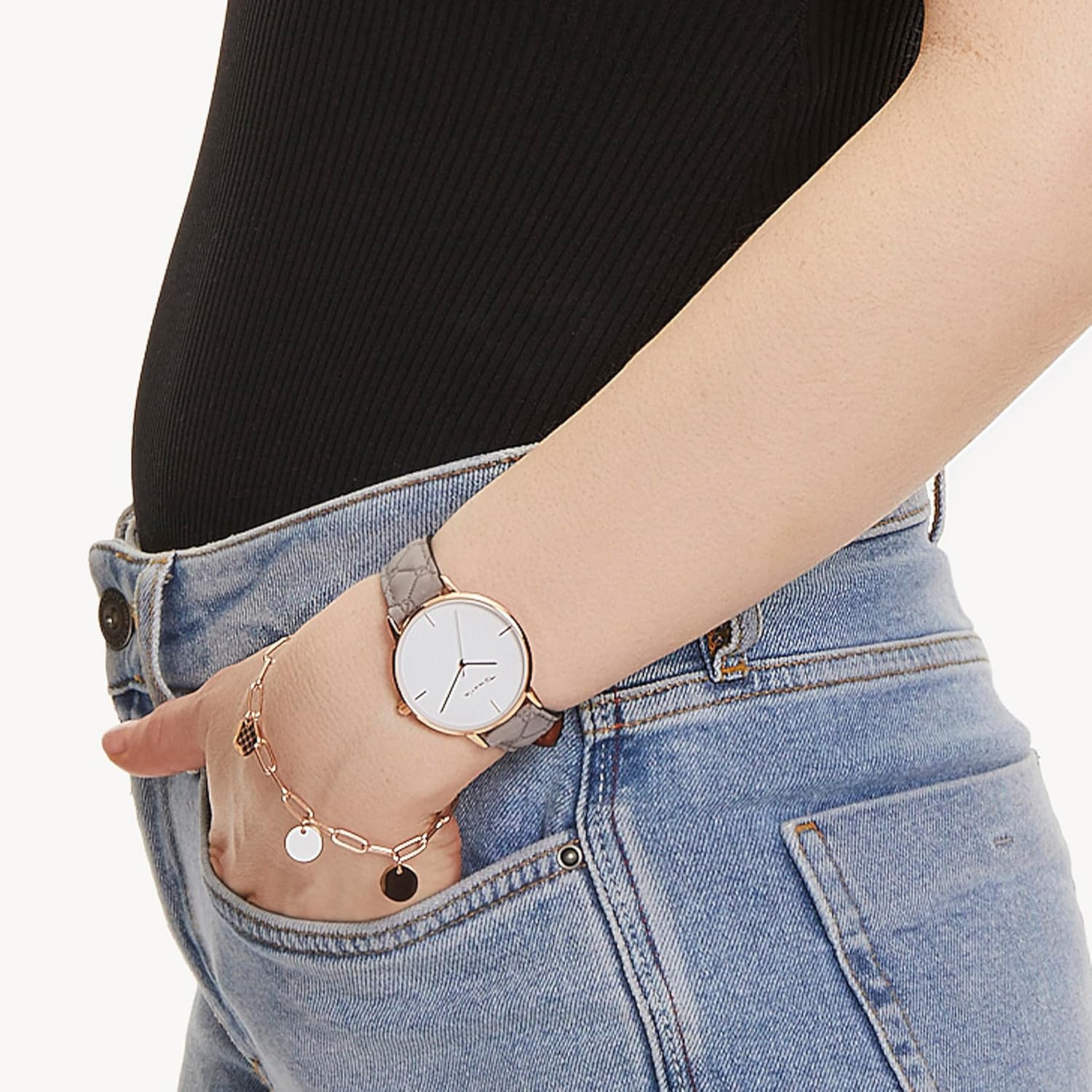 Detalle de Tamaris Damenuhr mit Lederband – klassisch-modern, 36 mm Gehäuse