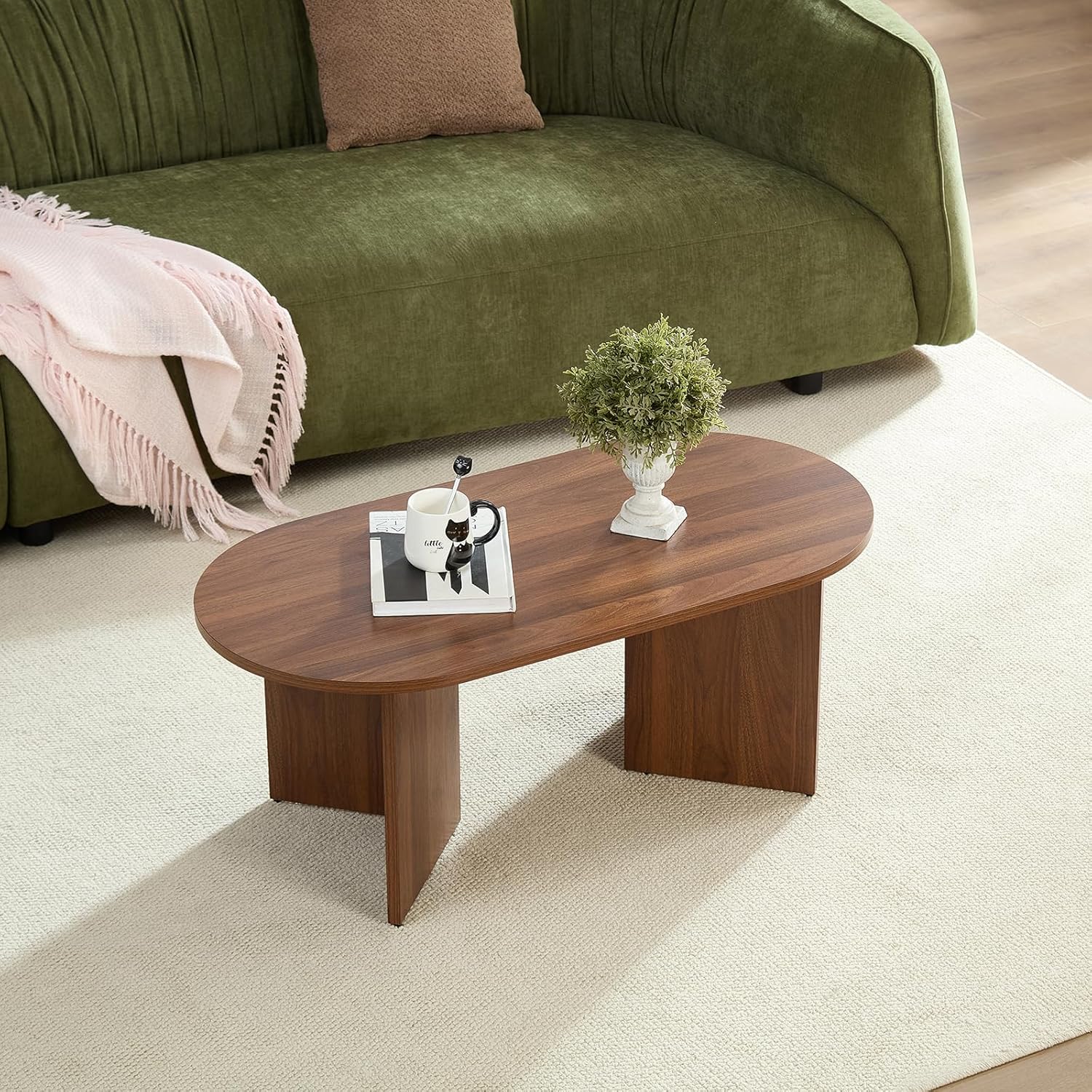Home heaven® Couchtisch oval rund aus Holz in Braun – 100 x 50 x 40 cm