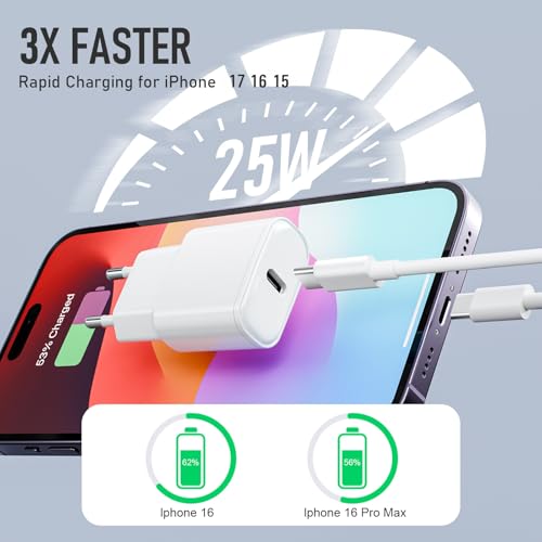 Detalle de SFVest Cargador USB-C de 25W con cable USB-C a USB-C de 2 m para iPhone 17/16/15