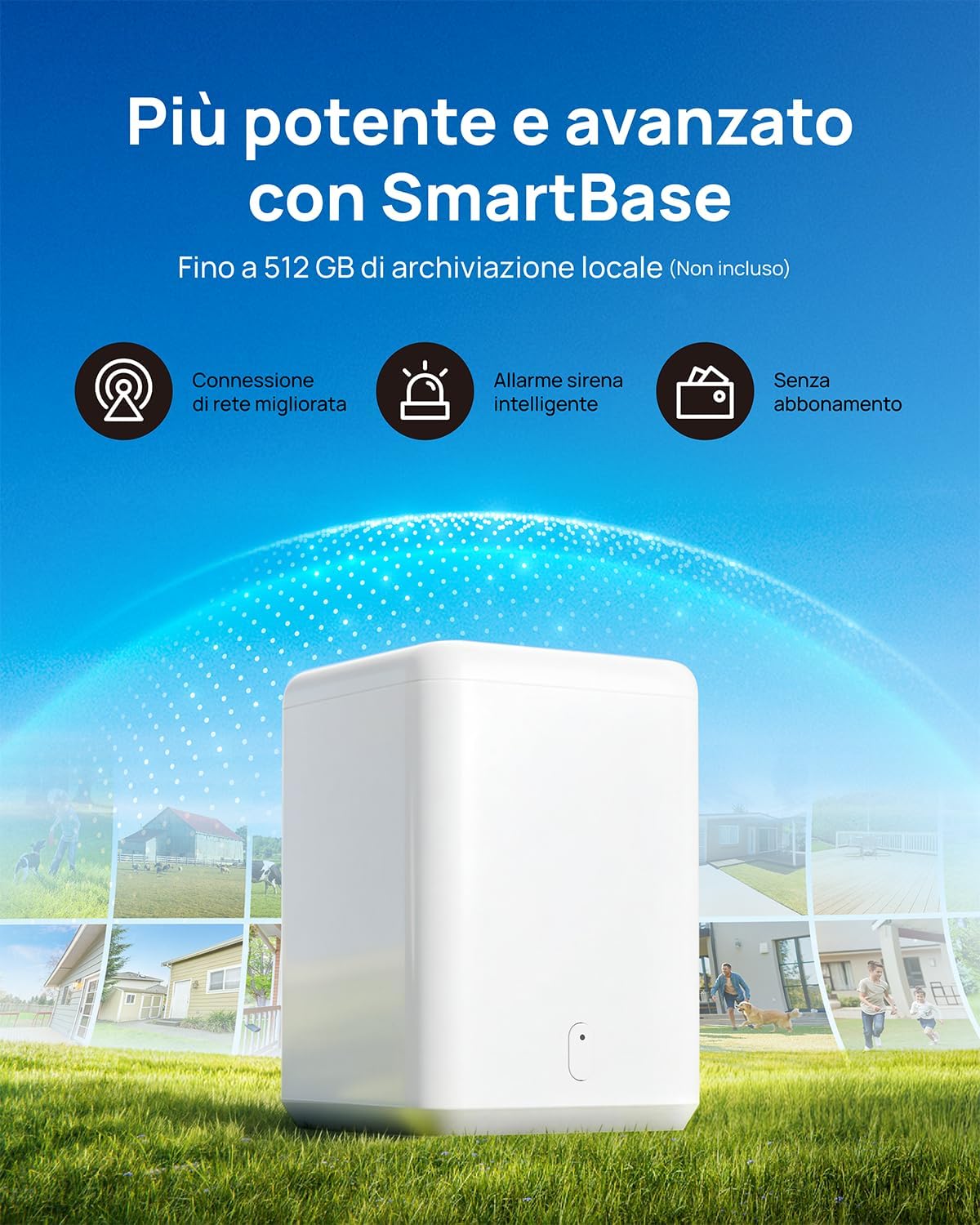 Detalle de Anona Aurora 4K Kit 2 Pezzi + SmartBase: telecamere solari Wi‑Fi 2.4 GHz per esterni con rilevamento IA e registrazione 24/7