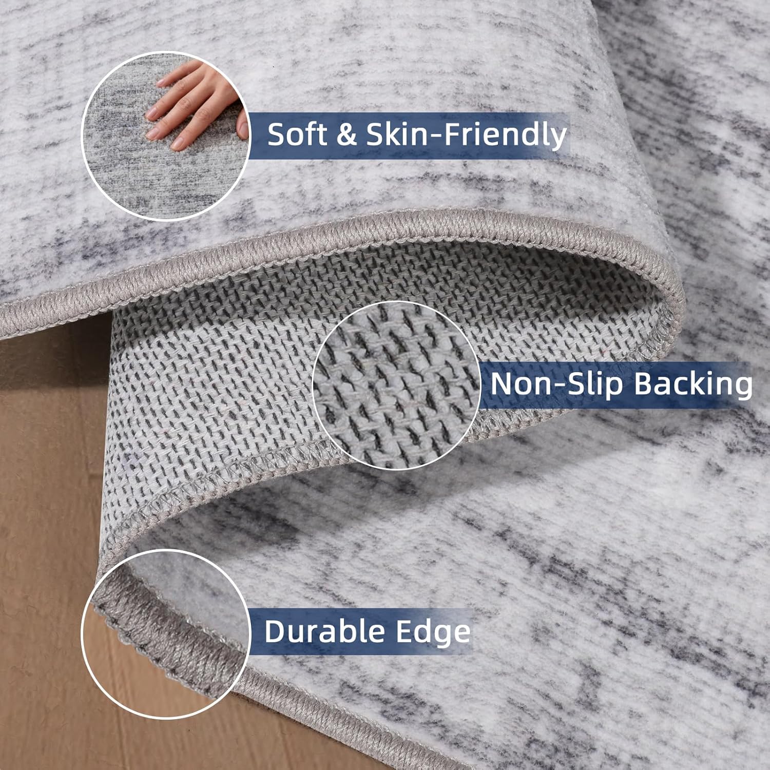 Thumbnail 2 de Runners for Hallways 2x8: Modern Abstract Non-Slip Washable Runner Rug (Grey, 2'x8')