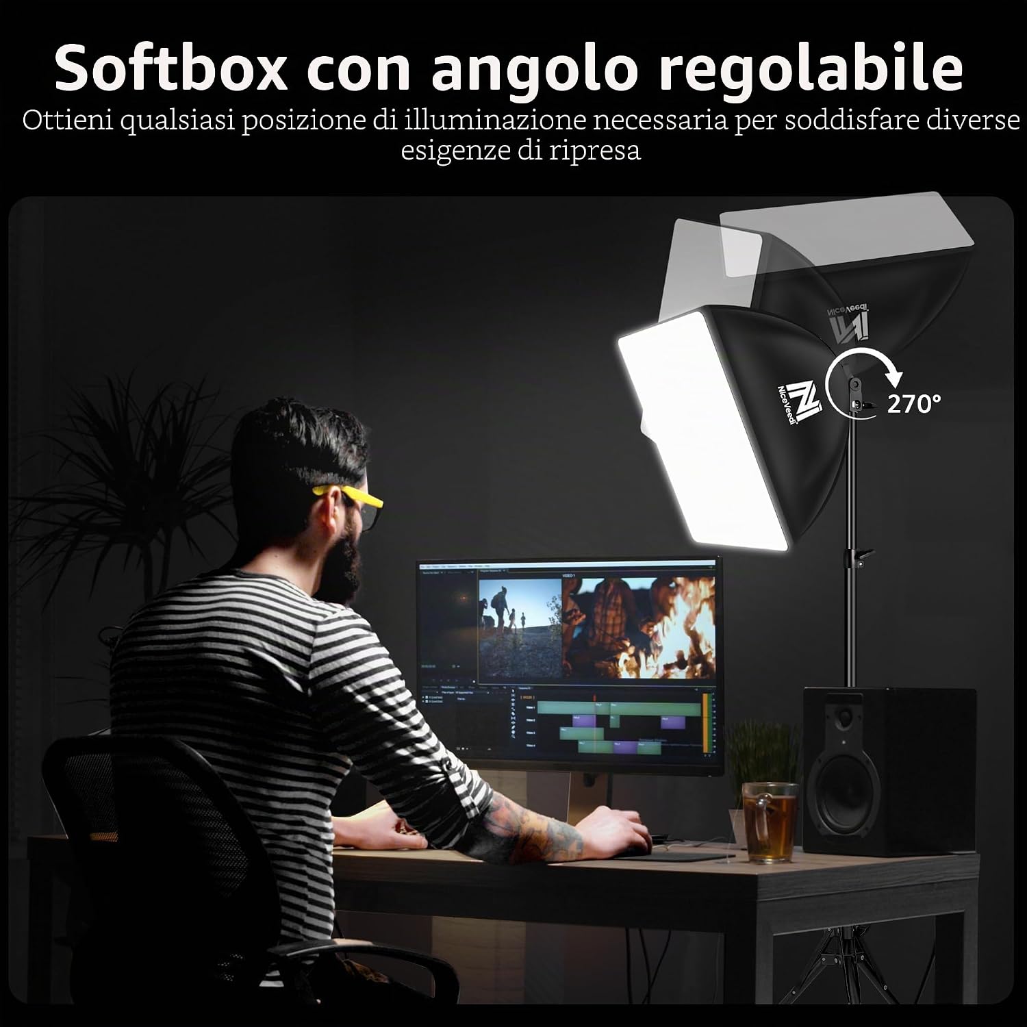 Thumbnail 4 de Softbox LED 50 W Kit con 40x40 cm, 150 cm Treppiede e 2 confezioni | Illuminazione continua versatile