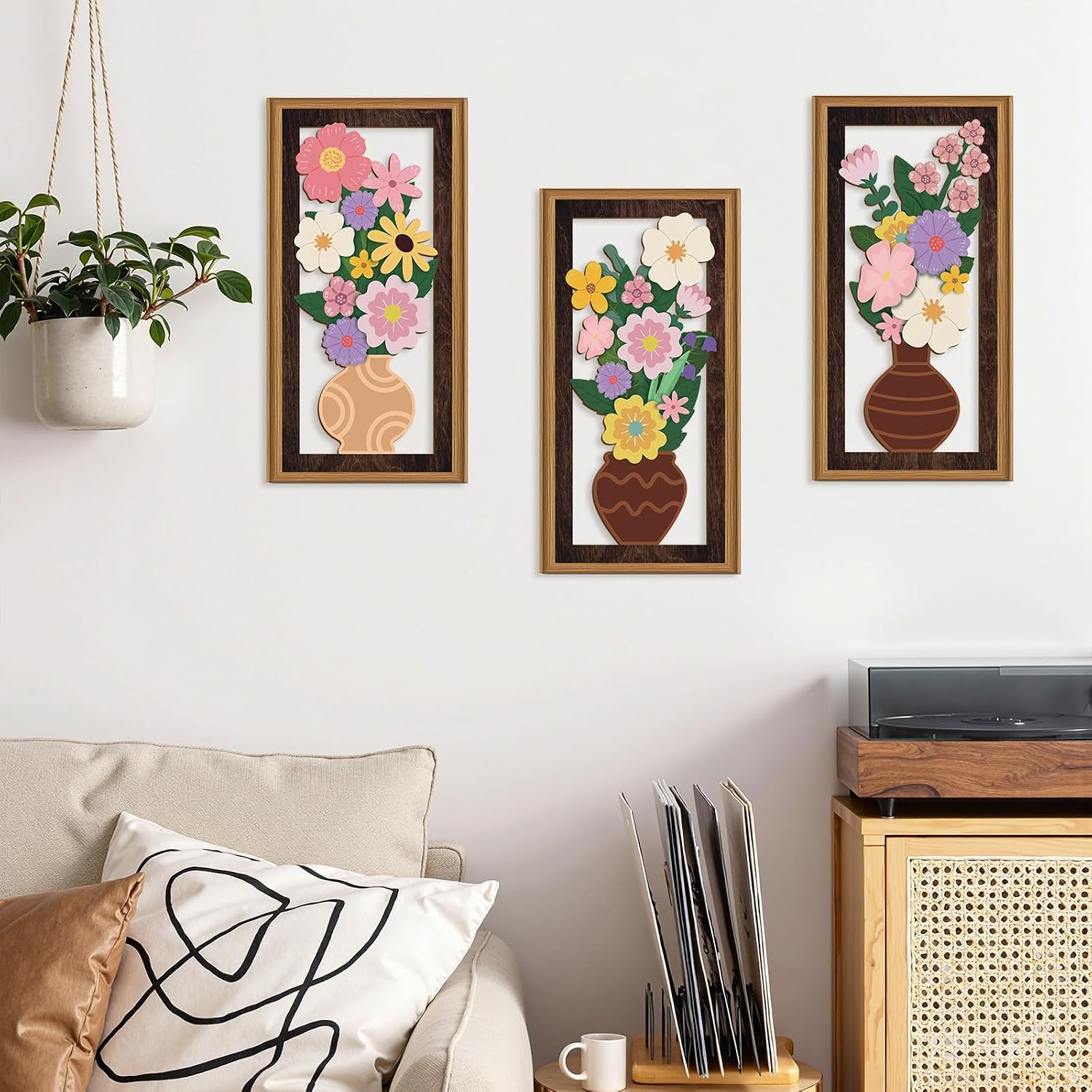 Thumbnail 5 de ANHUIB 3 Pcs Boho Flower Wall Art 20x40cm