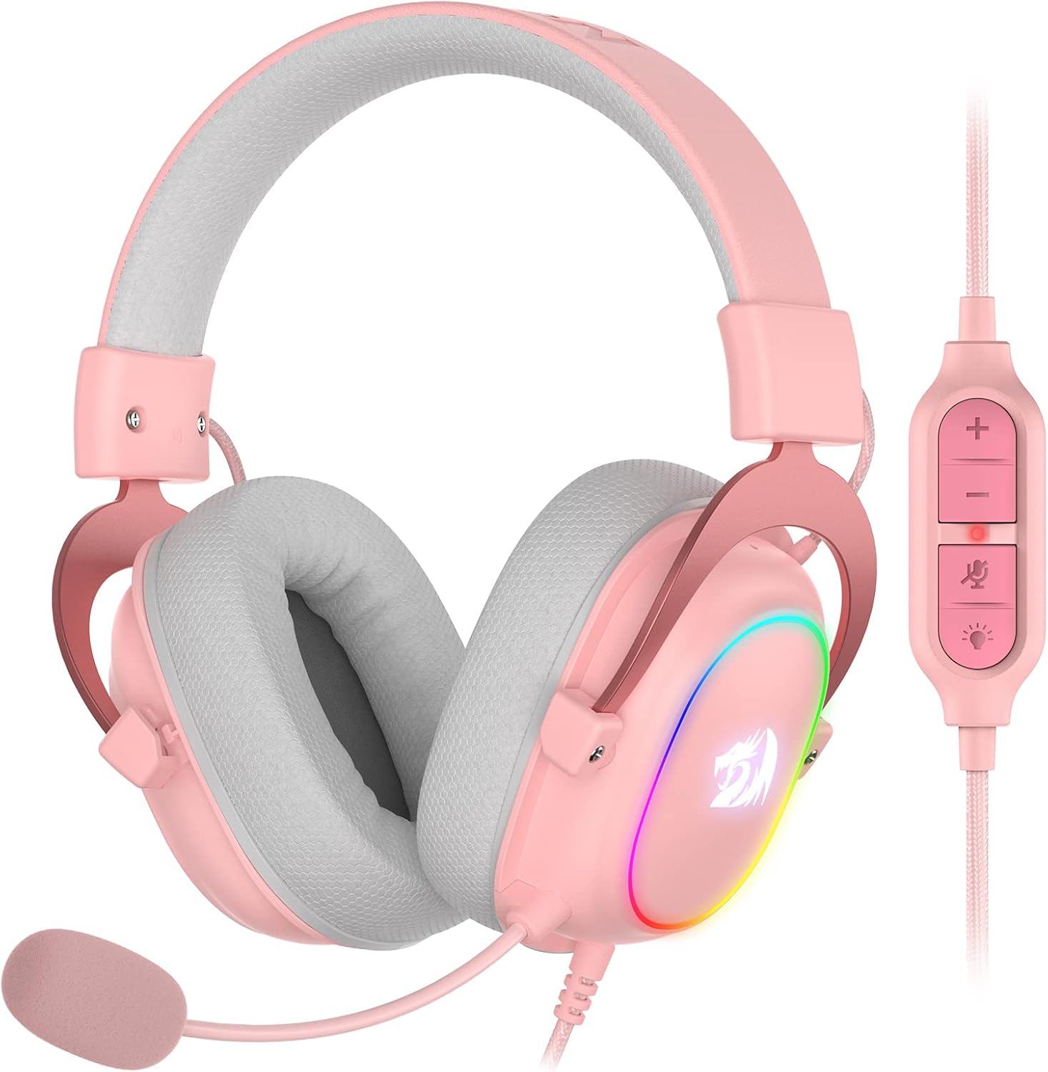 Detalle de Redragon H510 Zeus Gaming-Headset – 7.1 Surround-Sound, 53 mm Treiber, Stoffbezug, RGB, rosa