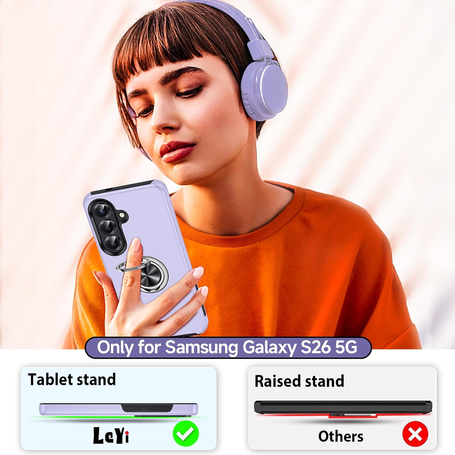 Thumbnail 5 de LeYi for Samsung Galaxy S26 phone case with 2 tempered glass screen protectors, camera lens protectors & ring stand holder (Purple)