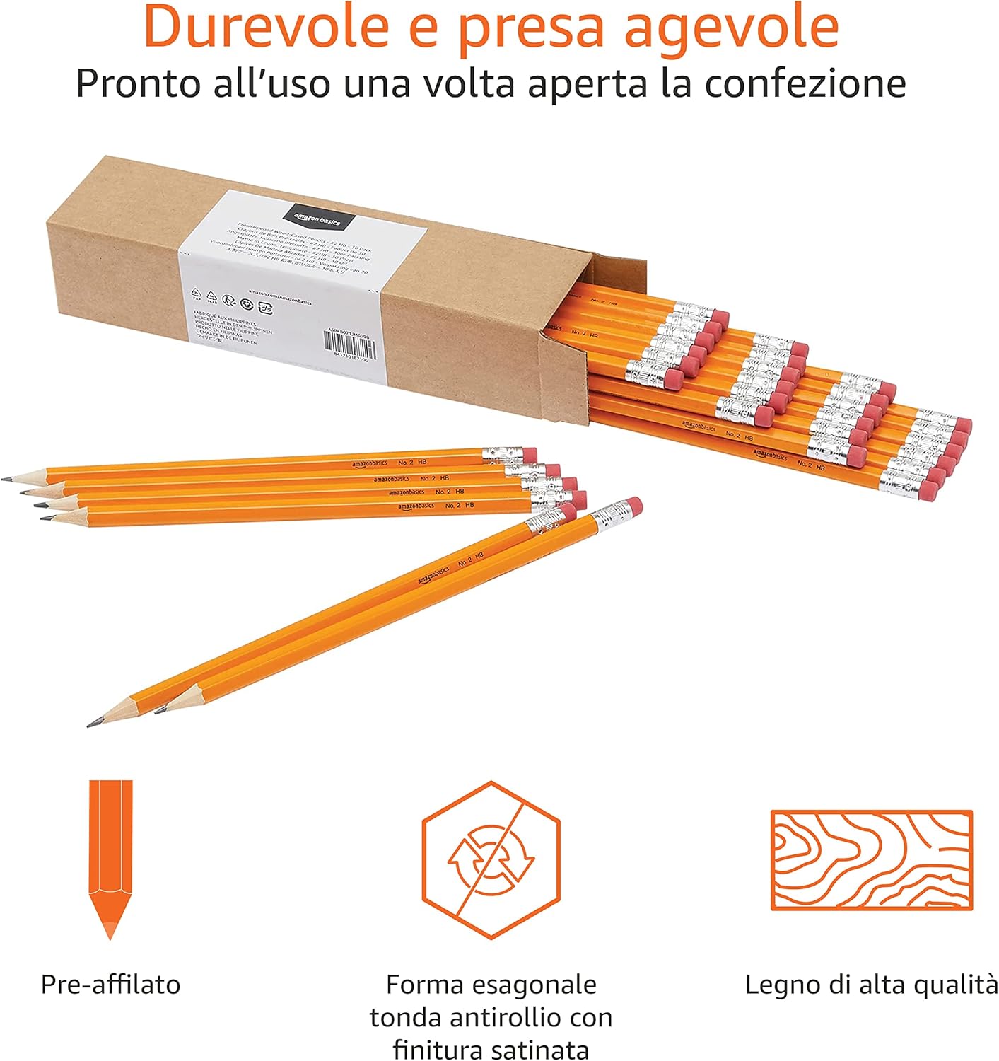 Thumbnail 3 de Amazon Basics Matite HB2 in Grafite con Corpo in Legno – Confezione da 30