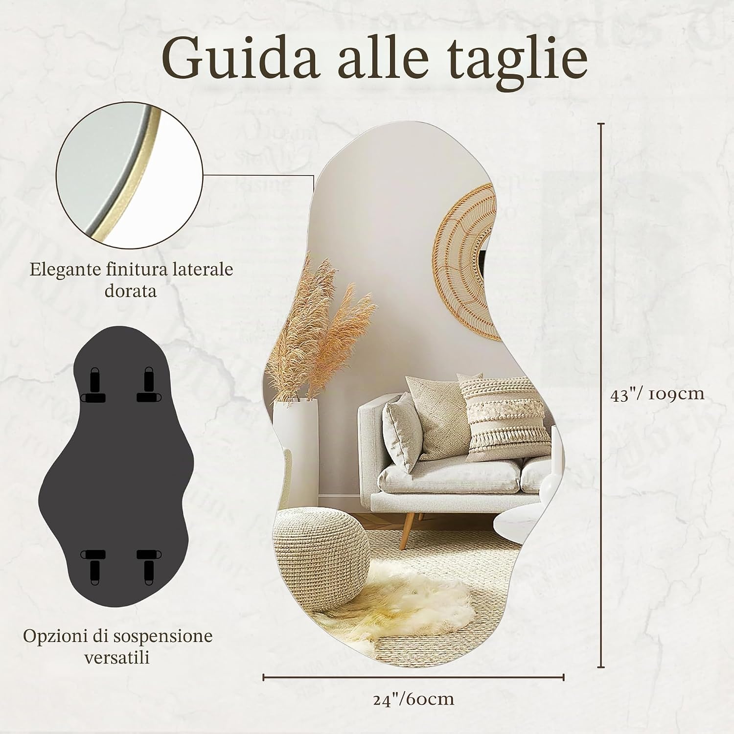 Detalle de PERFNIQUE Specchio irregolare da parete 100 x 61 cm, nuvola – senza cornice, riflesso HD