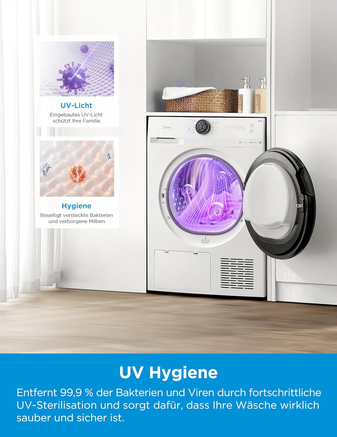 Thumbnail 6 de Midea Wärmepumpentrockner 8 kg MD20EH80WB-A3 – Energieklasse C, Fernsteuerung
