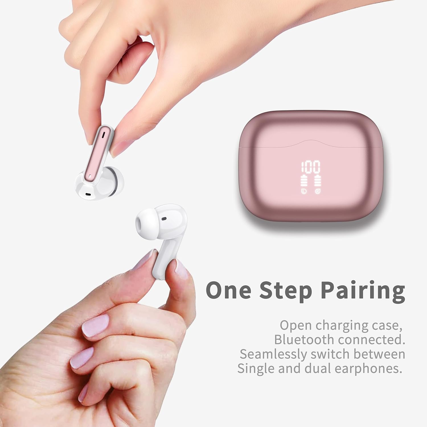 Thumbnail 3 de Cuffie Bluetooth 5.3 HiFi con 4 microfoni e custodia USB-C – Rosa Oro
