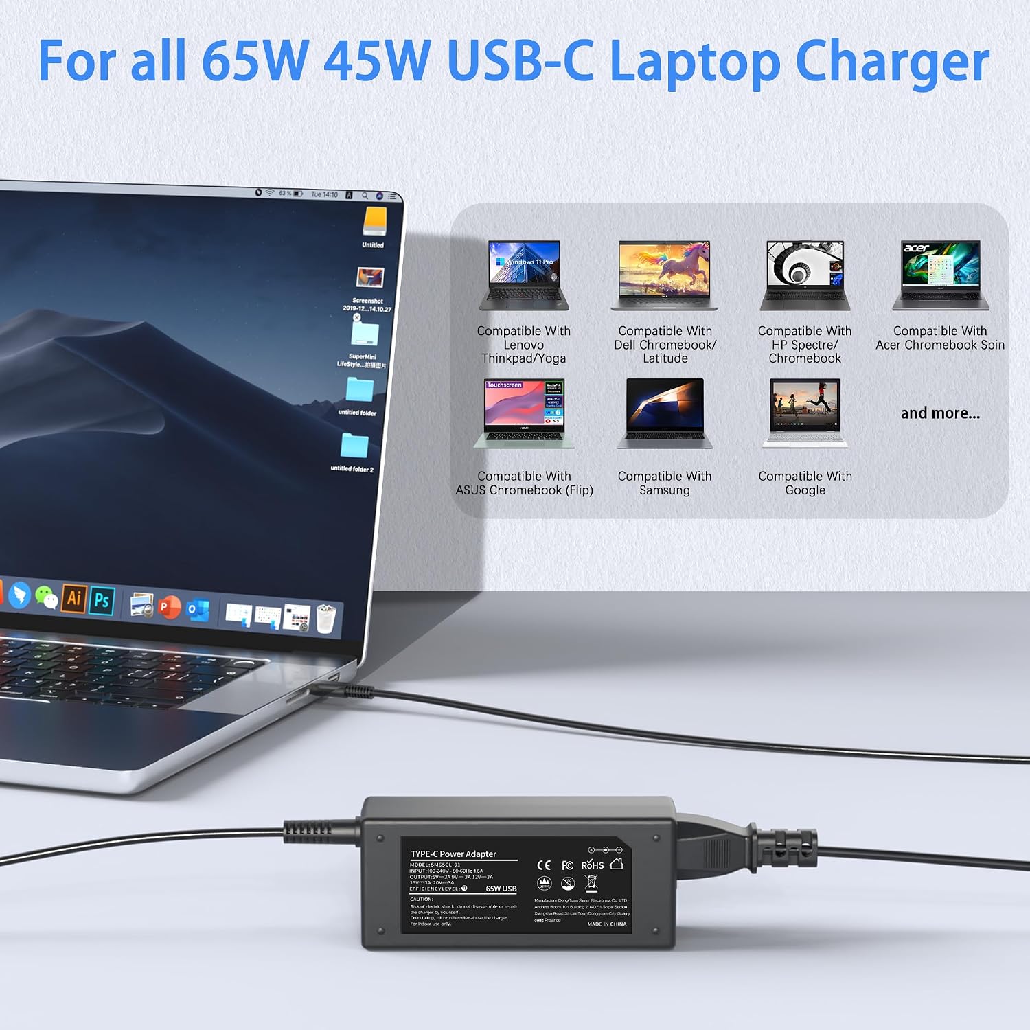 Thumbnail 6 de VJYUIJAY 65W USB-C Charger for HP and Chromebook ⚡