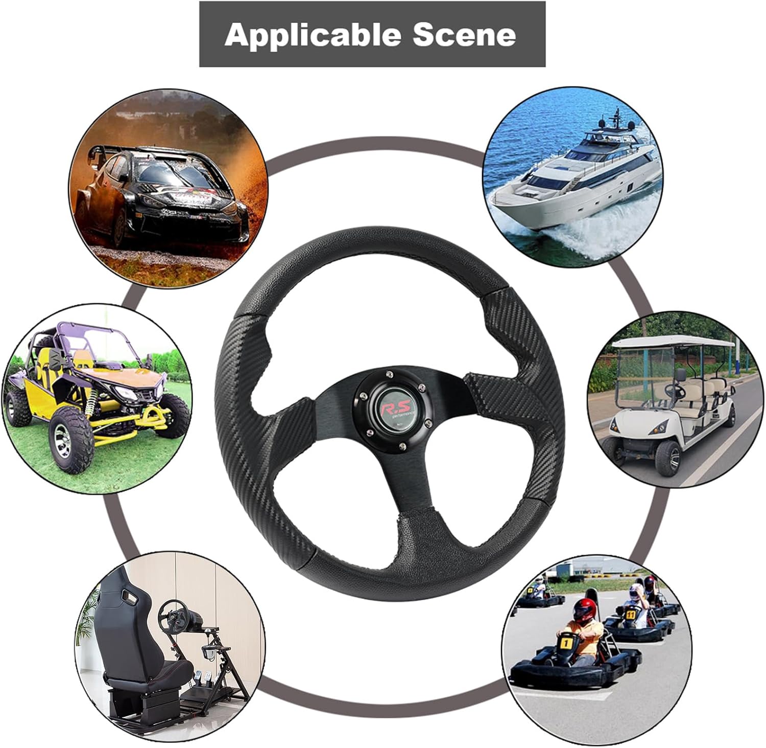 Detalle de AUTOXBERT 3PCS Racing Car Steering Wheel 350mm (14") – PVC Leather, 6-Bolt, Universal Fit