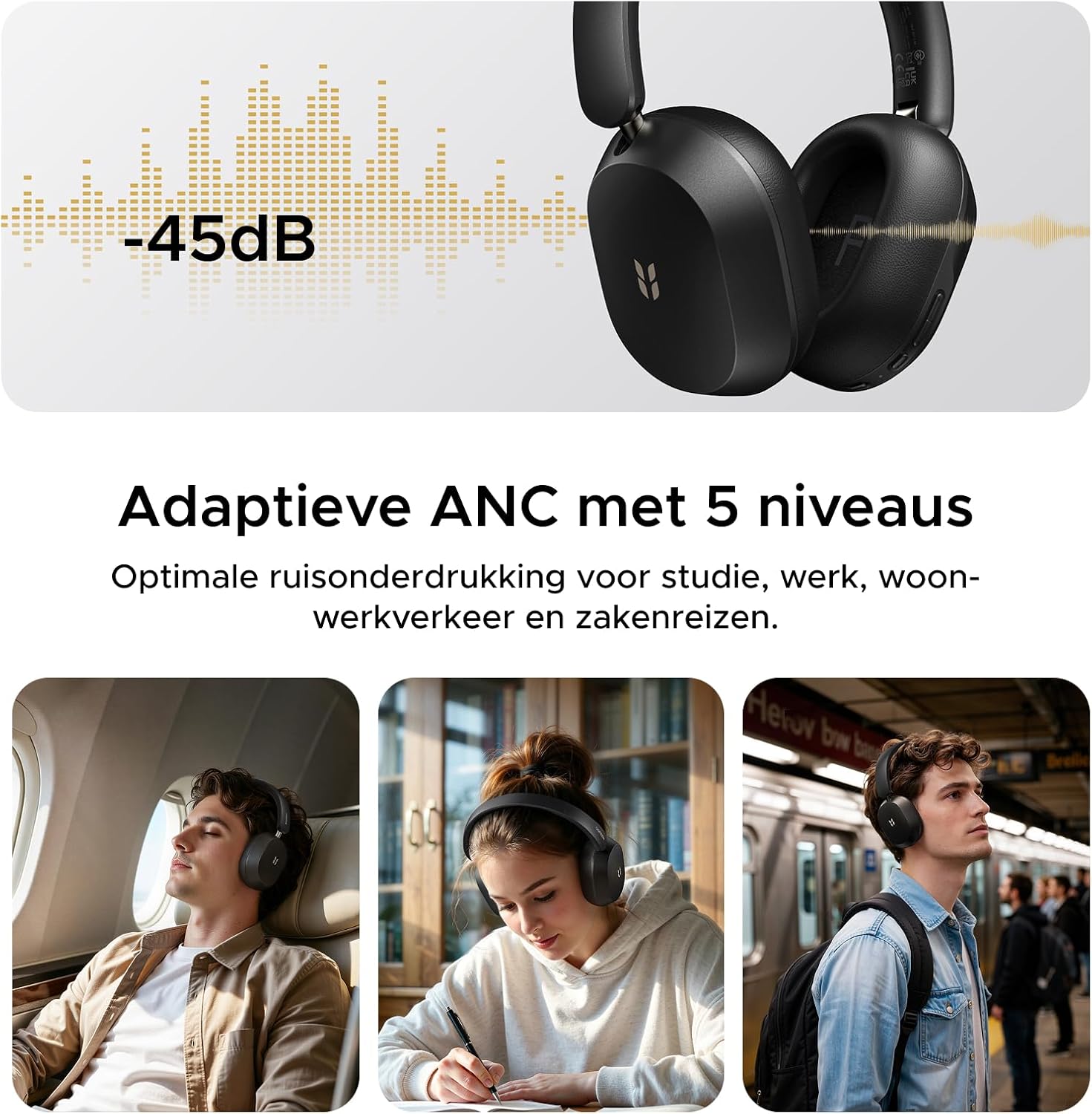 Detalle 2 de UGREEN HiTune Max5c over-earkoptelefoon met hybride ANC, LDAC en 112 uur accuduur
