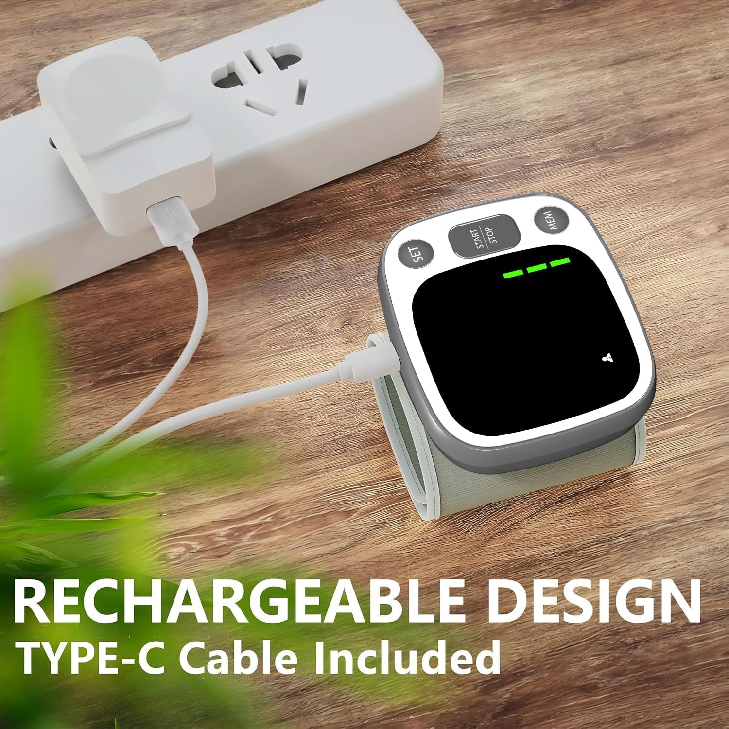 Detalle de Oklar Home Use Wrist Blood Pressure Monitor with Voice Broadcast, 240 Memory (2 Users), USB-C Rechargeable, LED Backlit Display