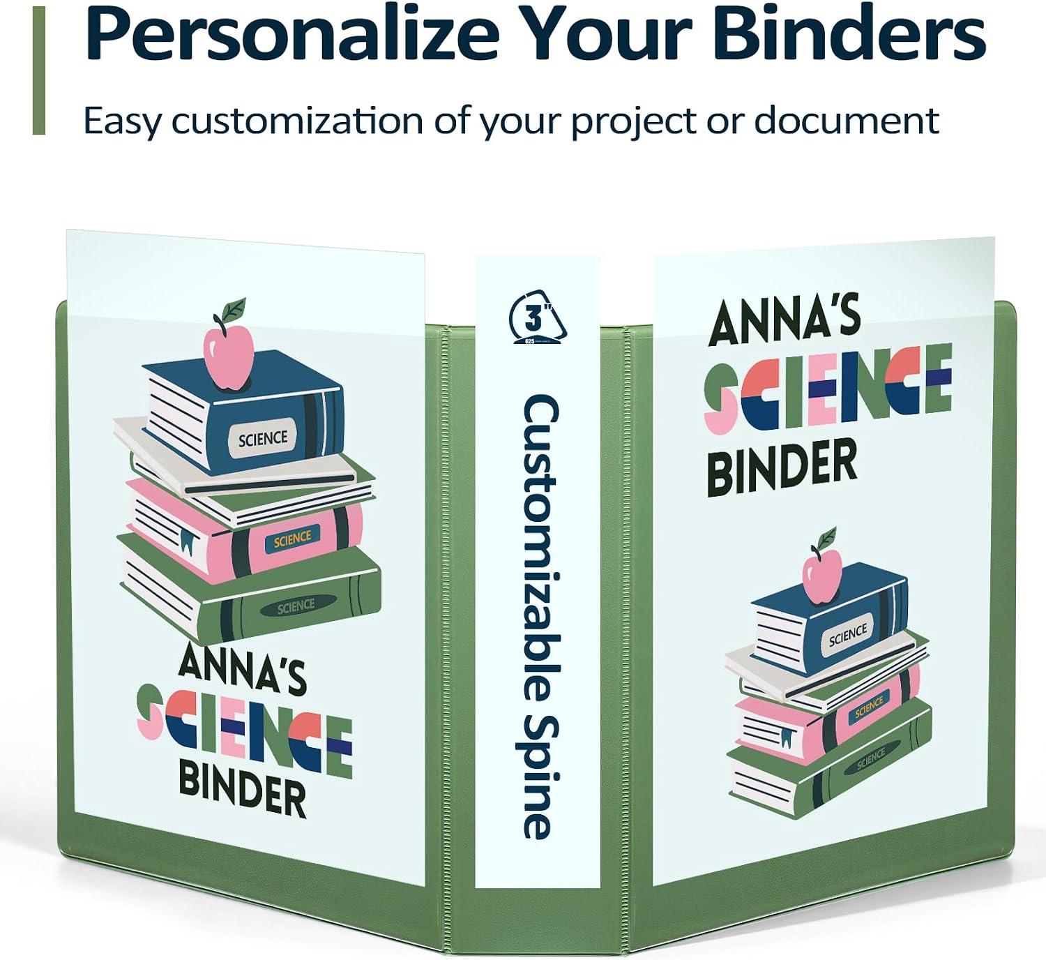 Detalle de Sooez BinderX 3-Inch 3-Ring Binder, Olive Green, Holds 670+ Sheets