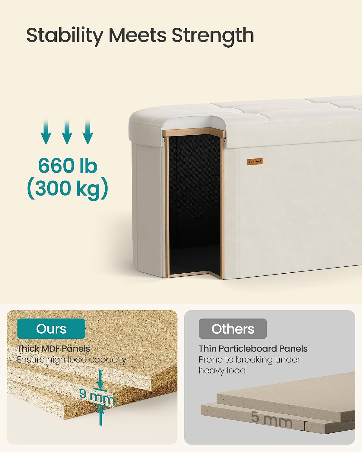 Detalle 2 de SONGMICS Folding Storage Ottoman, Velvet
