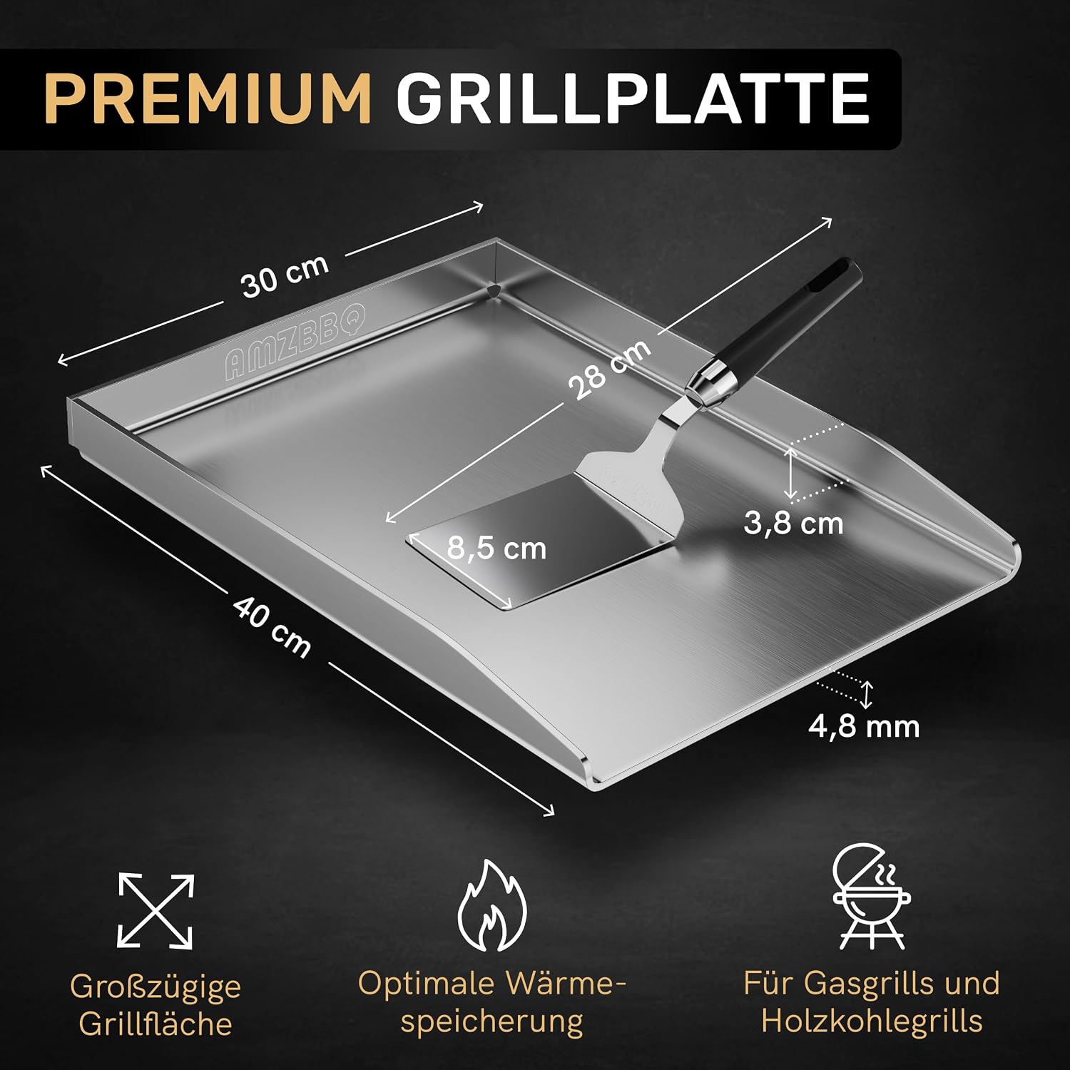 Detalle 2 de AMZBBQ Plancha Grillplatte 40 x 30 cm