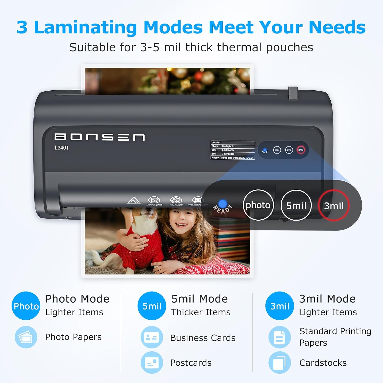 Detalle 2 de BONSEN 9-Inch Thermal Laminator with 100 Pouches and 3 Heat Settings