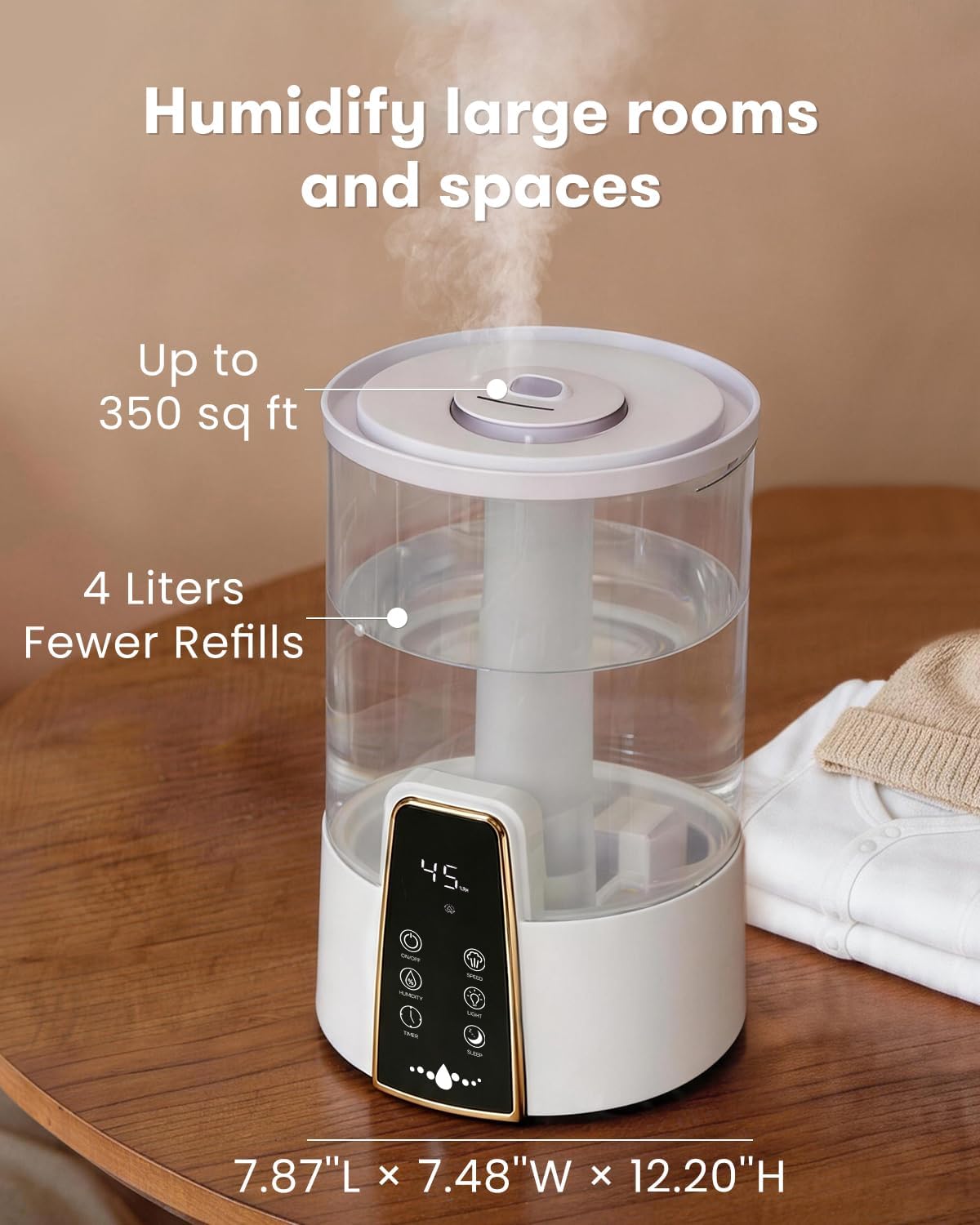 Detalle de AILINKE MH-22301 Ultrasonic Humidifier, 4 L Top-Fill with Remote