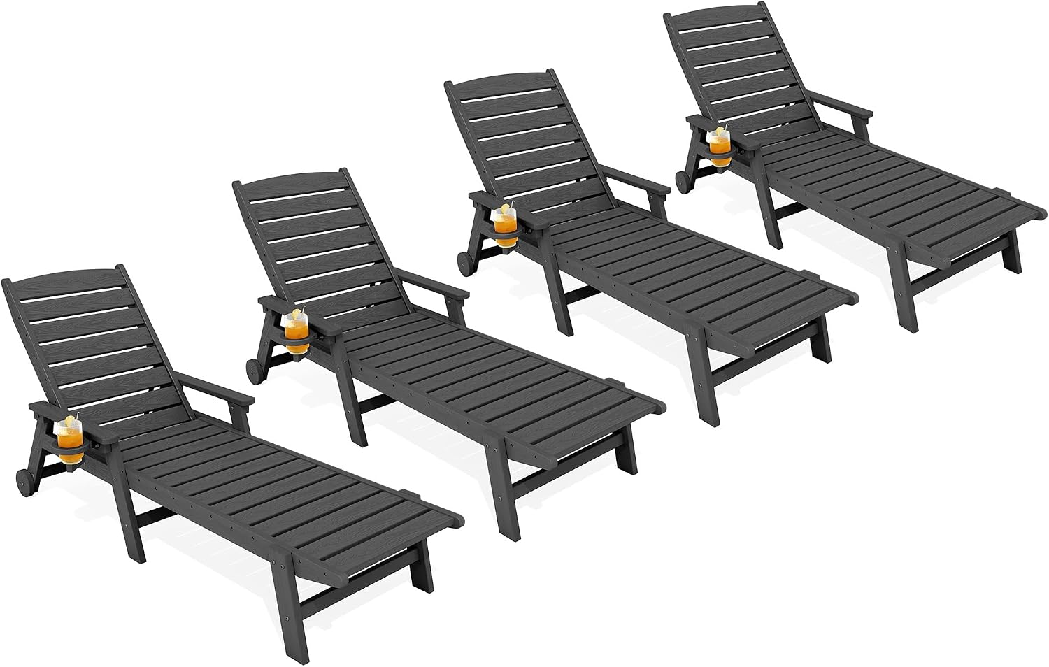 Detalle de KINGYES A041-086 Outdoor Lounge Chair Set of 4, HDPE, 5-Position Backrest