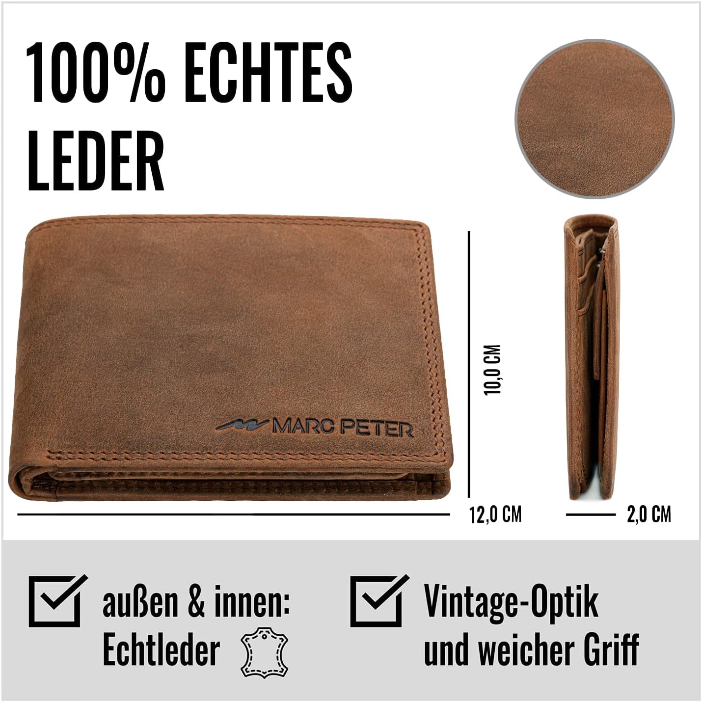 Thumbnail 6 de Marc Peter® Echt-Leder Geldbörse Hanover – RFID-Schutz, 10 Fächer, Vintage Braun