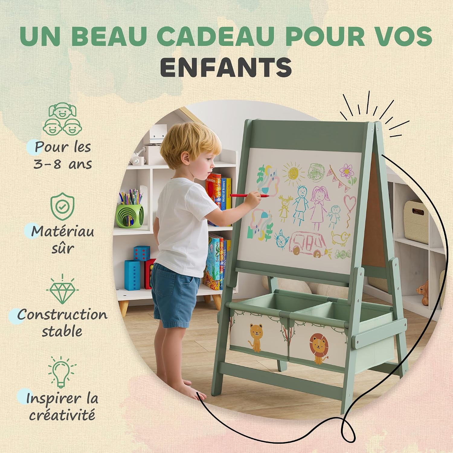 Detalle 1 de AIYAPLAY 3B0-017V80GN kinderezel, 3-in-1 met krijtbord en whiteboard
