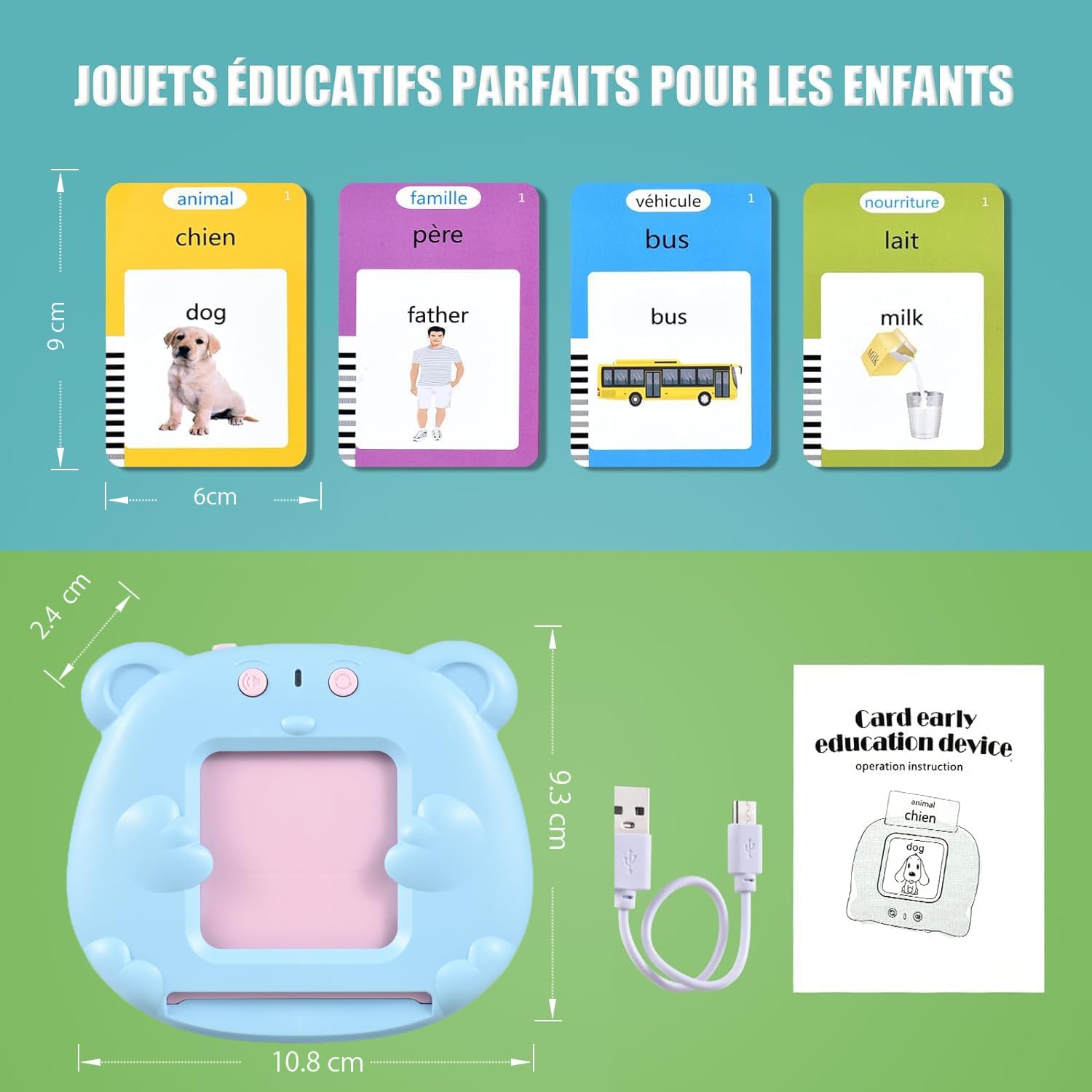 Thumbnail 6 de Cartes Flash Parlantes Montessori – 112 cartes, 224 mots, bilingue FR/EN (Bleu) – Jeu éducatif sans écran