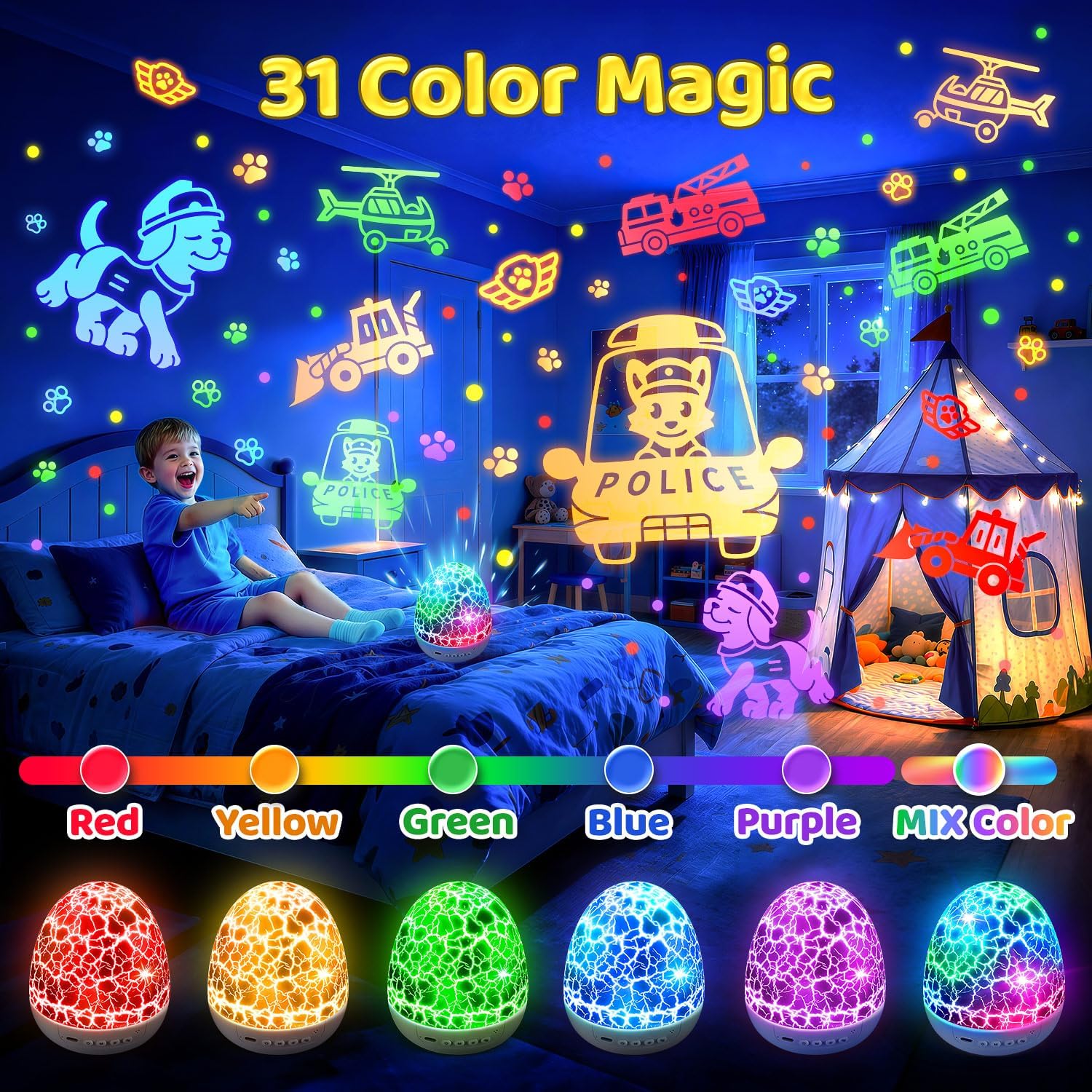 Detalle de Sensory Light Projector: 15 White Noise Sounds, 6 Films and Dinosaur Egg Night Light