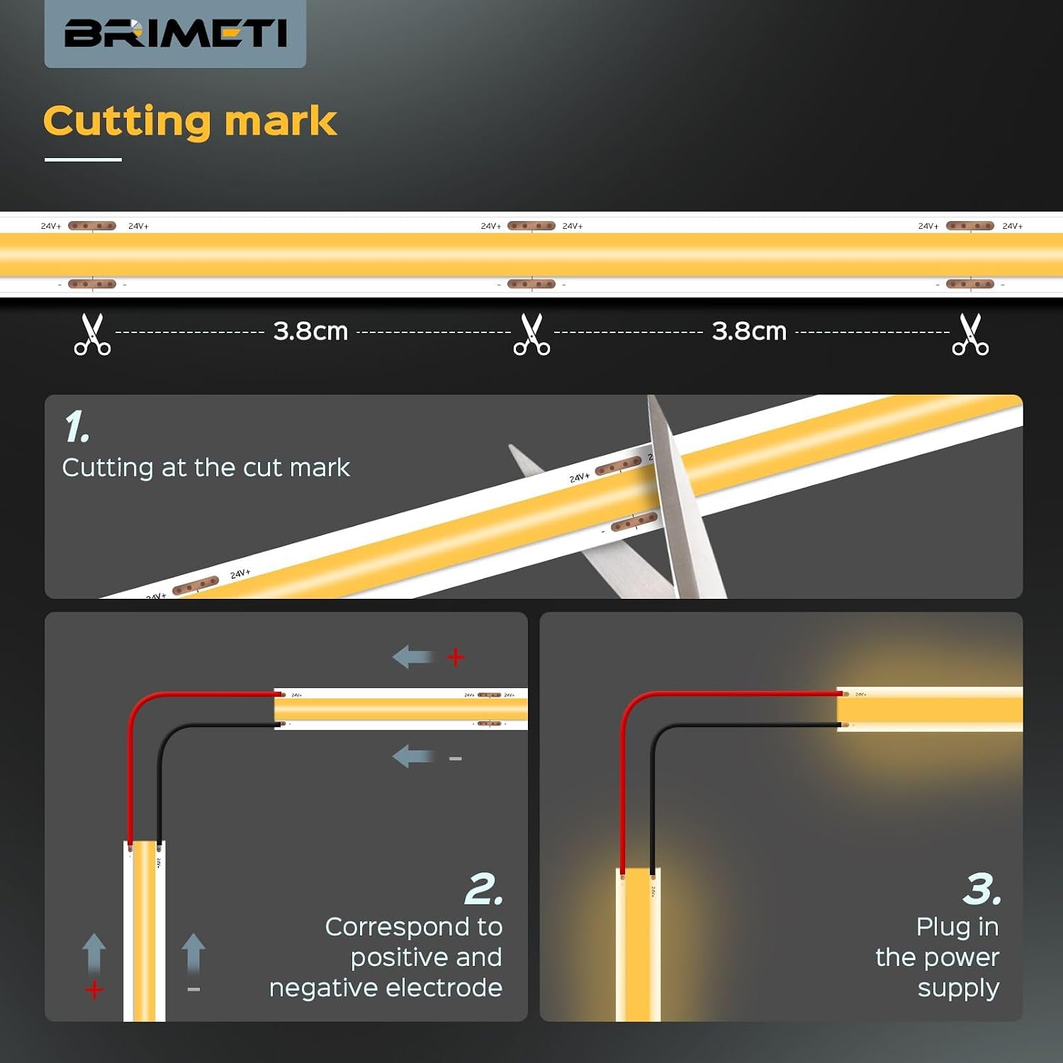 Thumbnail 5 de BRIMETI 24V-10M-8MM COB-ledstrip, 10 m, warm wit 3000K
