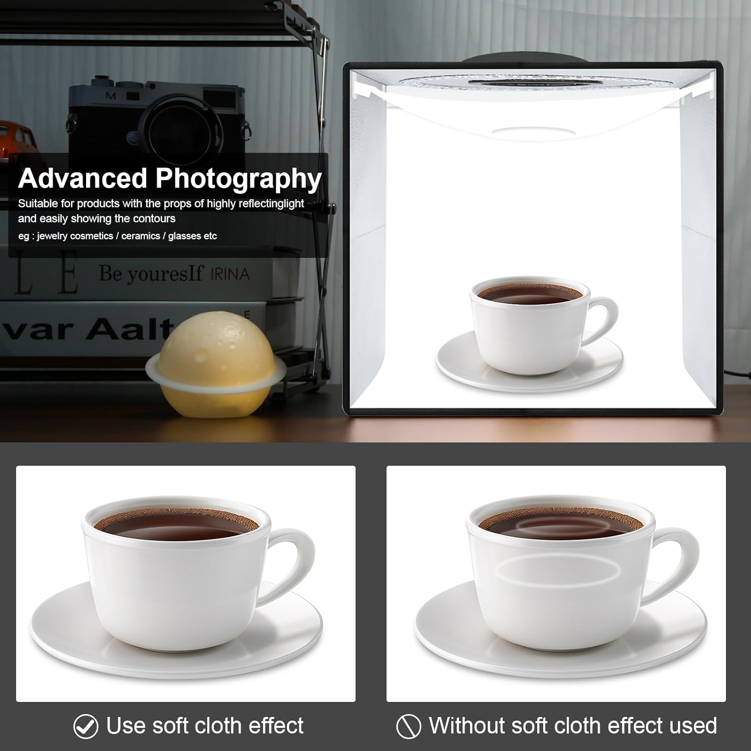 Thumbnail 5 de PULUZ Fotostudio Lichtbox 25 cm mit dimmbarem LED-Ringlicht und 6 Hintergründen