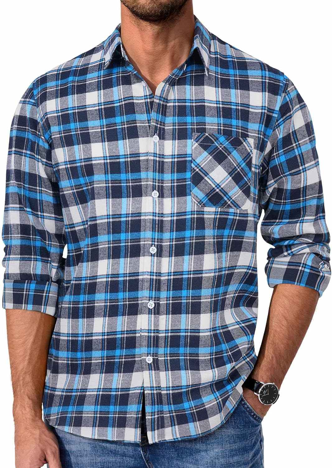 Detalle de COOFANDY Flannel Shirt Casual Cotton Pocket