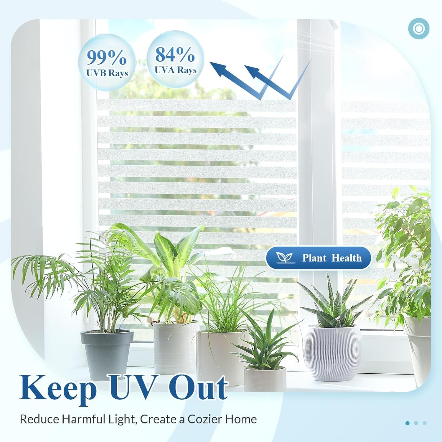 Detalle de DOWELL Privacy Window Film with Classic Stripes & Blinds Pattern (60x200cm) — static cling, anti-UV, temporary privacy