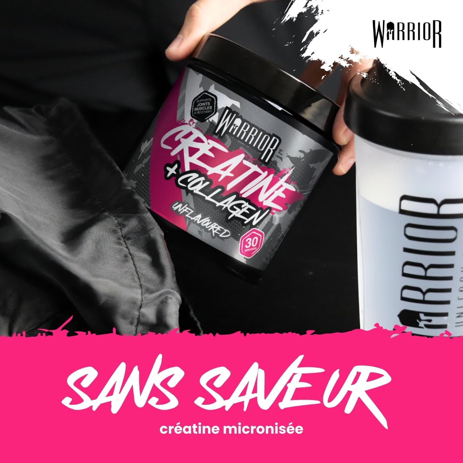 Detalle de Warrior Créatine Monohydrate + Collagène en Poudre 270 g – 30 doses, mix neutre ou fruits rouges