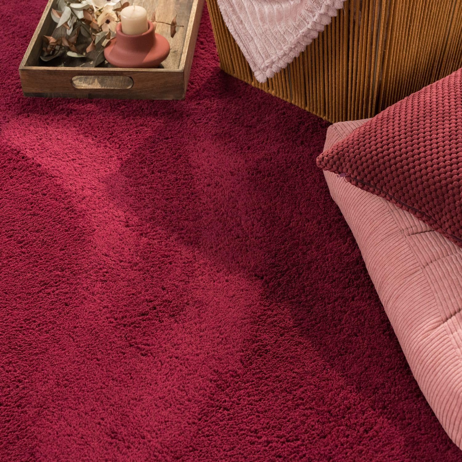 Detalle 2 de Teppich 160 cm rund Kurzflor rot