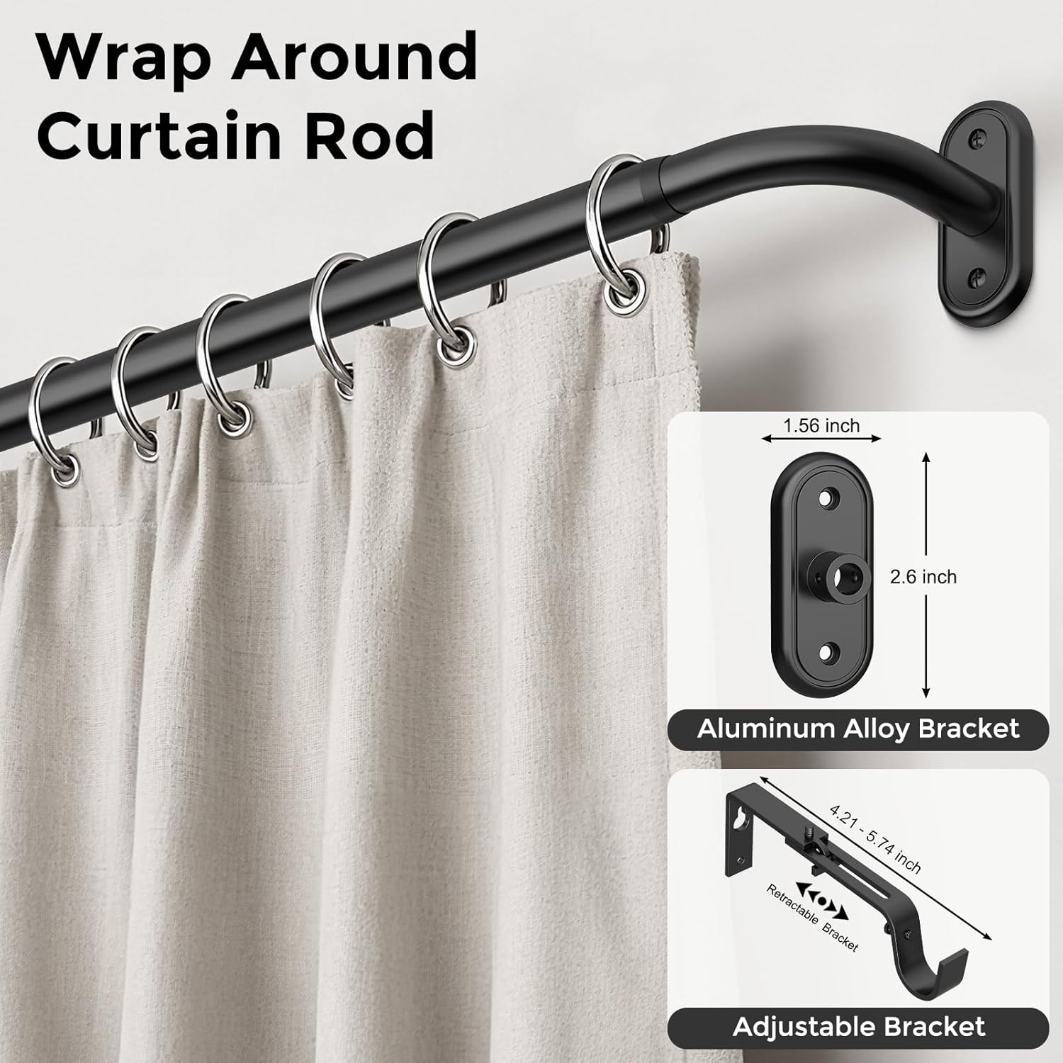 Thumbnail 1 de Wolistsa Adjustable Wrap Around Blackout Curtain Rod (66 to 120 Inch) in Black